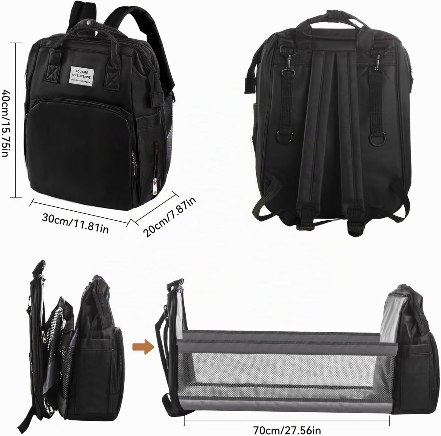 Wickelrucksack mit Isolierten Flaschentaschen, Schwarz