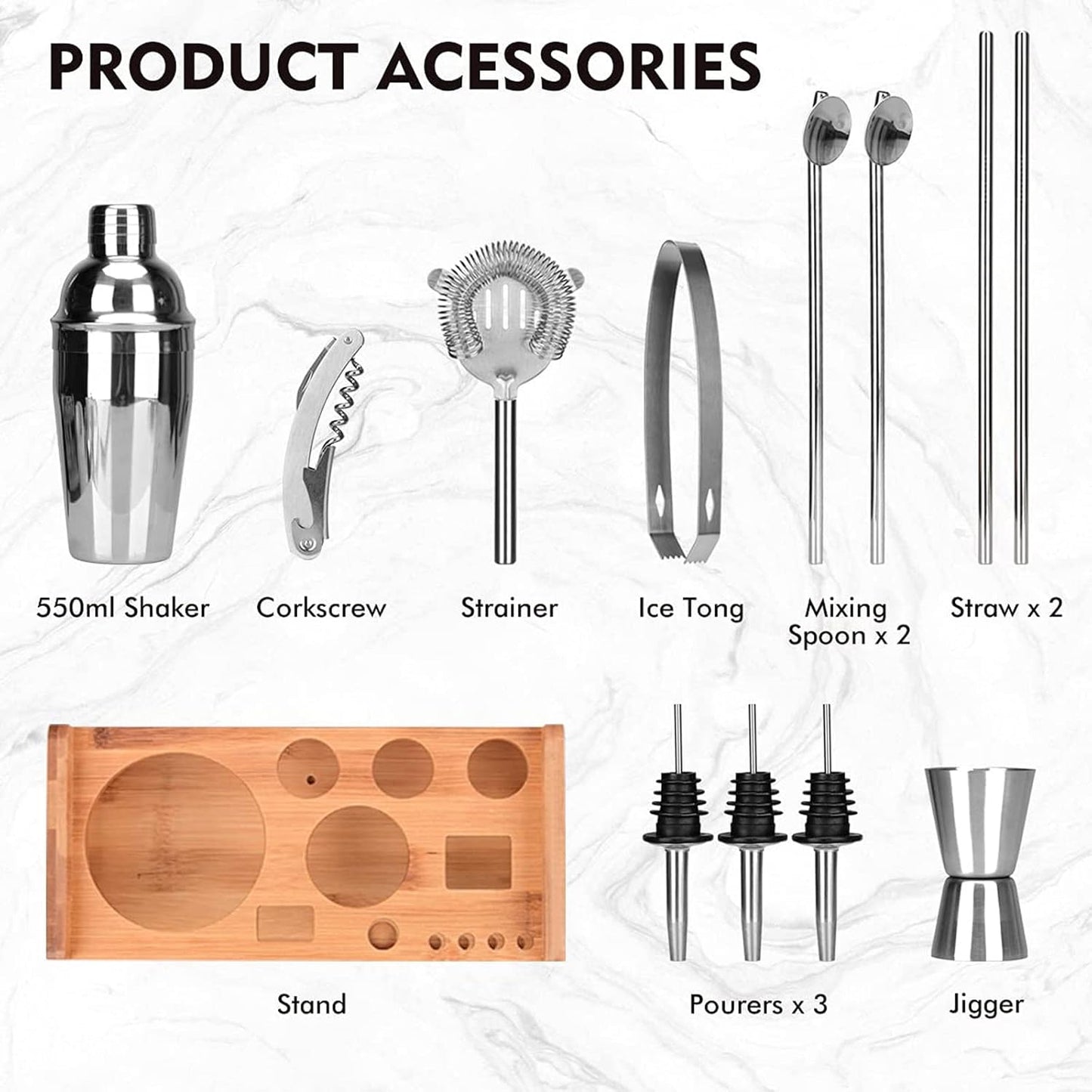 12-teiliges Cocktailshaker-Set, 550 ml