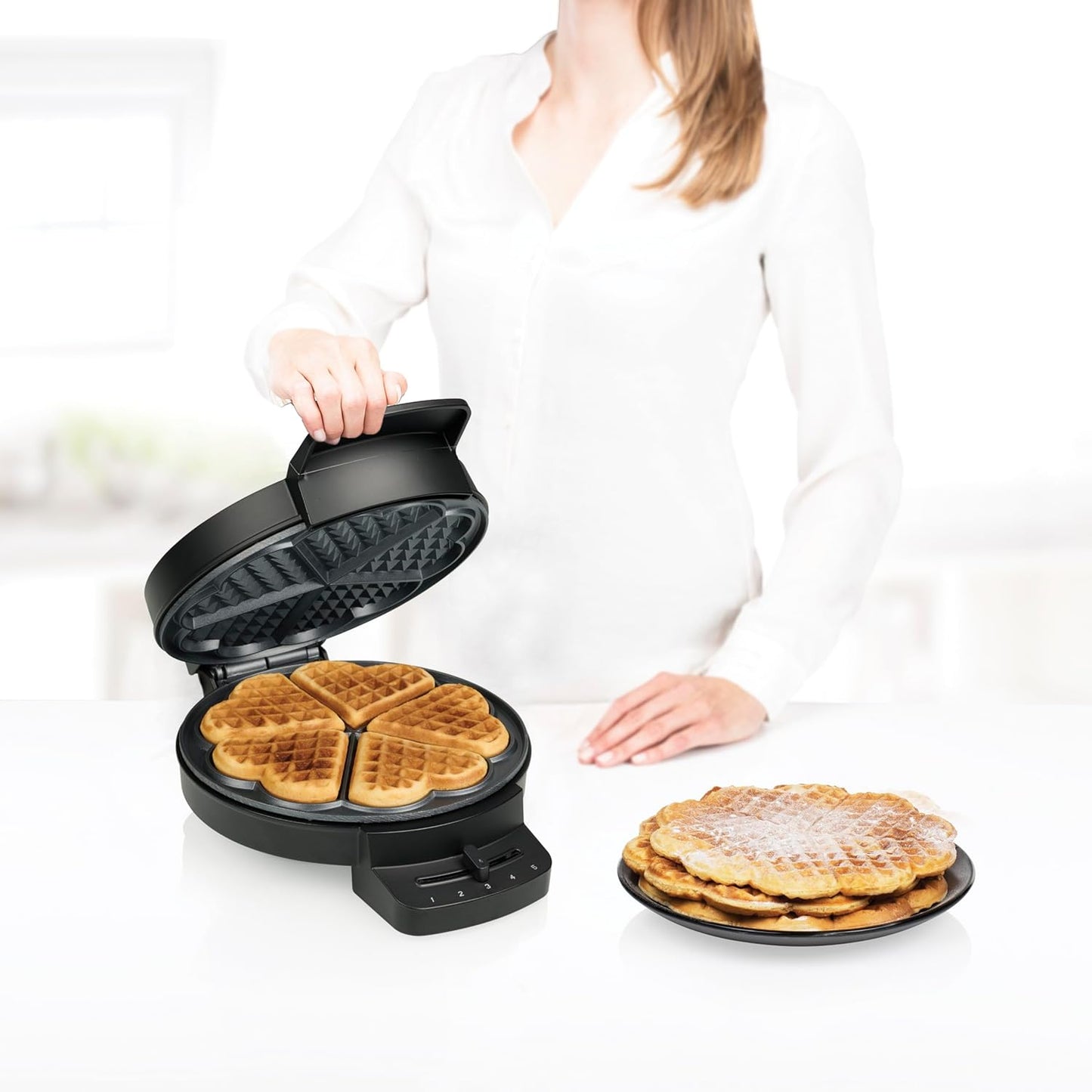 Waffeleisen Deluxe für 5 Herzwaffeln, Herzform Einzeln
