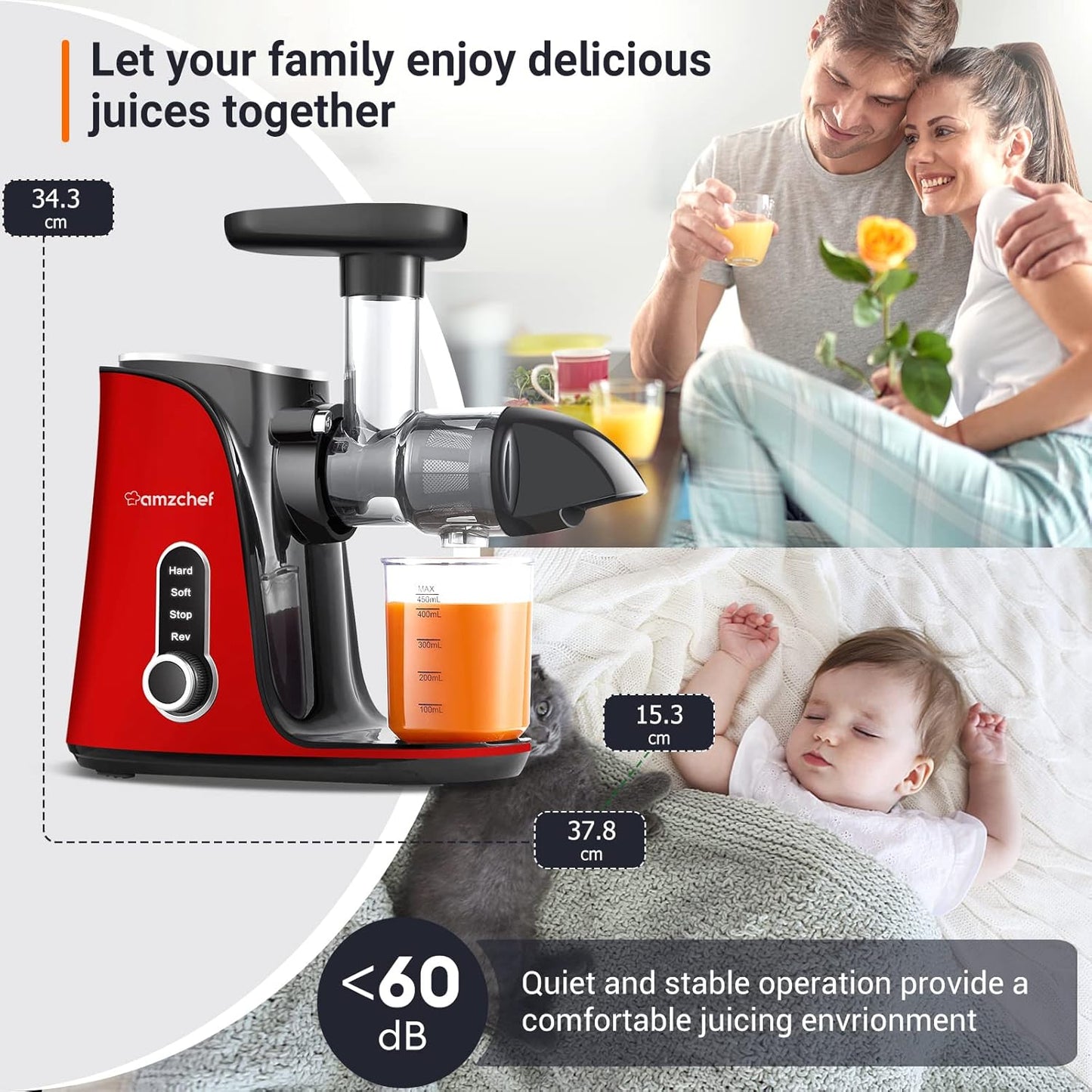 Slow Juicer, 38P x 15W x 34H CM Rot