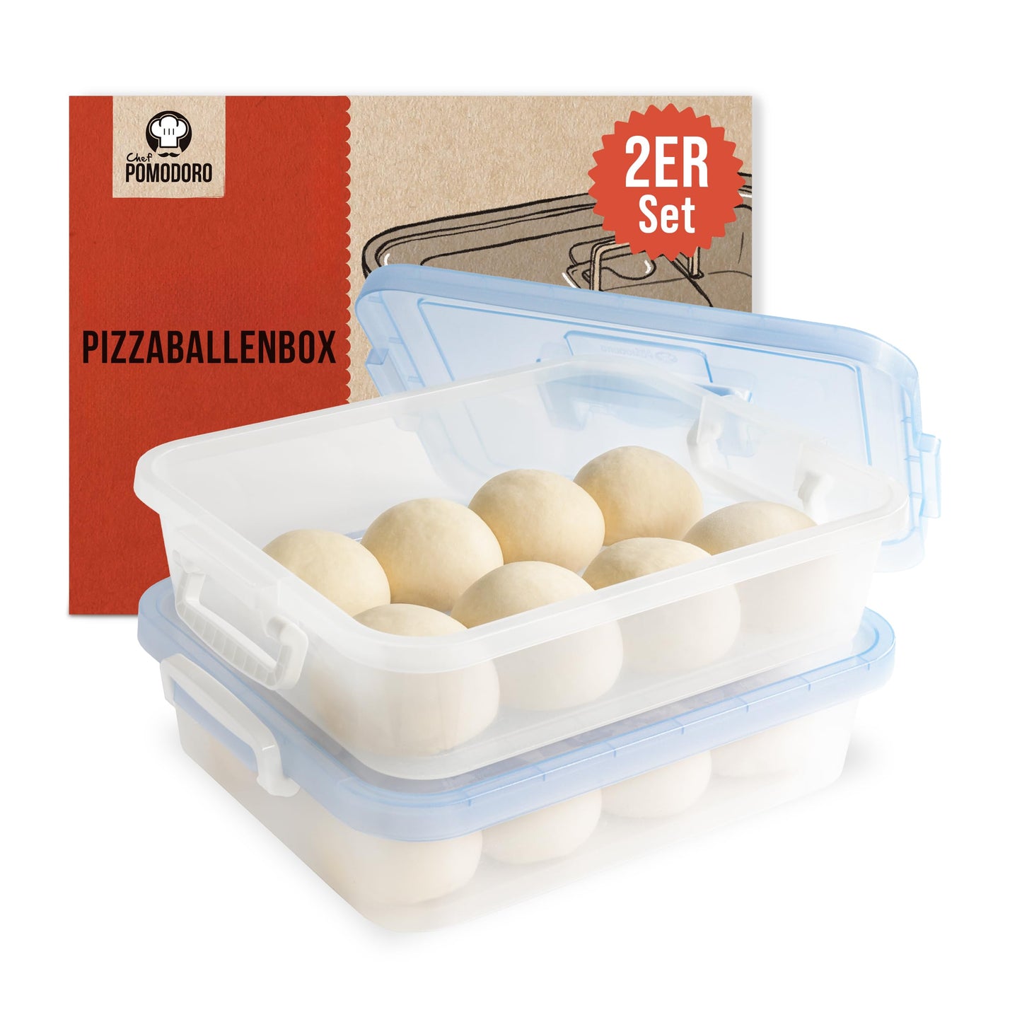 2er-Pack Pizzaballenbox mit Deckel, Blau 44 x 34 cm (2er-Pack)