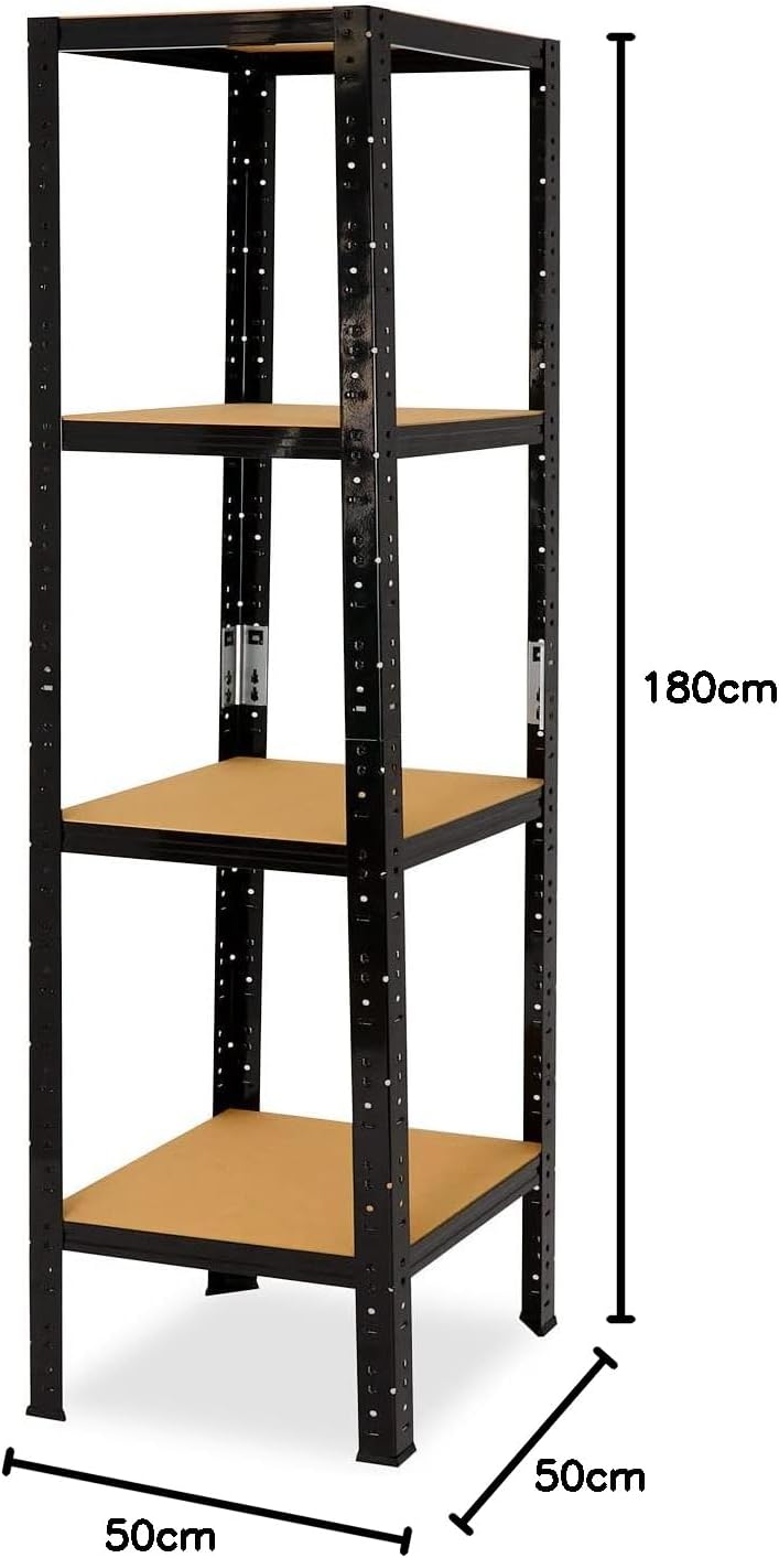 Black Serie Schwerlastregal mit 4 Böden, 175kg Tragkraft pro Boden, H: 180cm / B: 50cm / T: 50cm