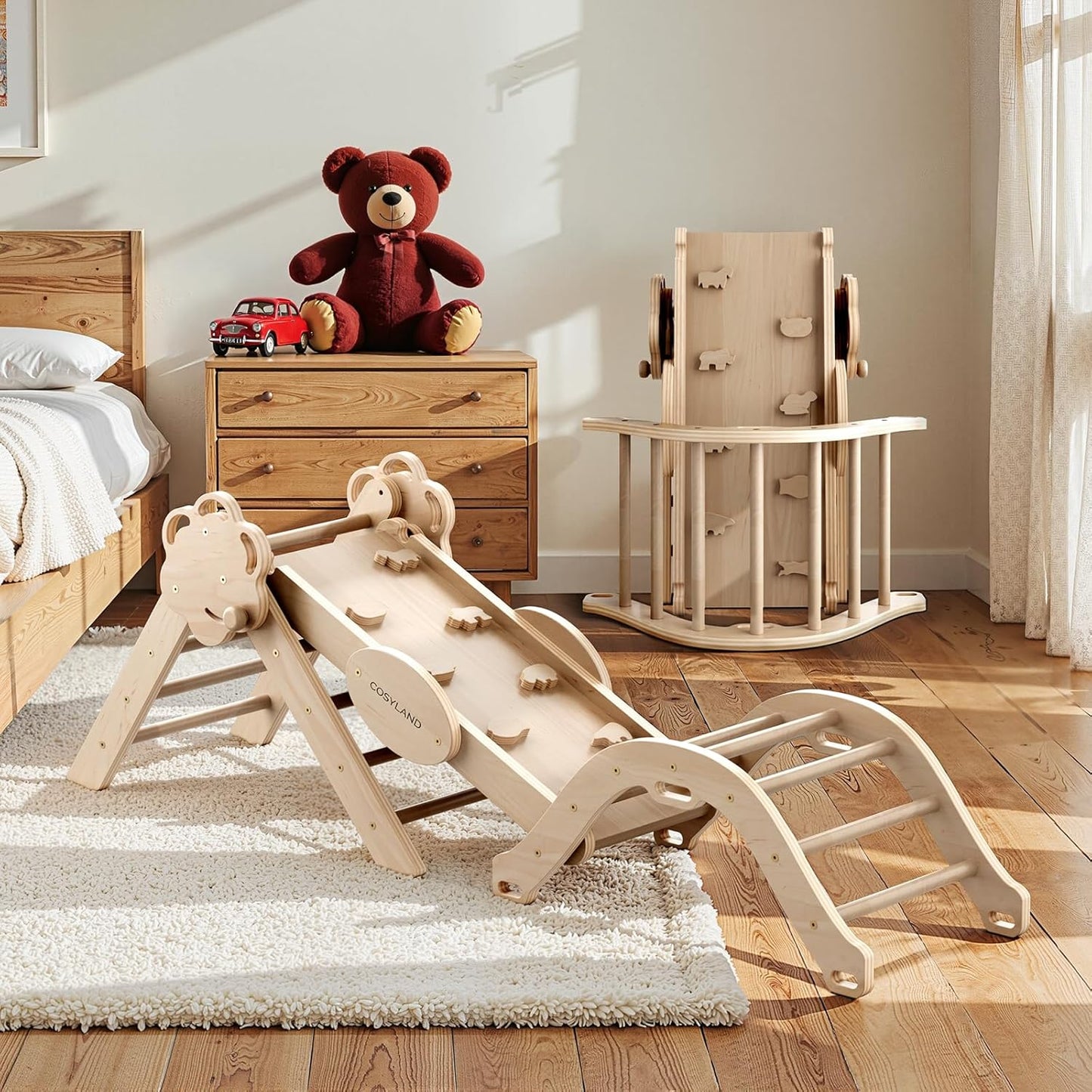 8-in-1 Klettergerüst mit Rutsche & Kletterbogen, M Natur