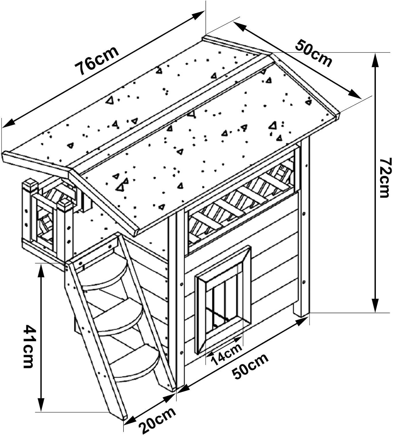 Katzenhaus mit Terrasse und Treppe, Natur/Braun