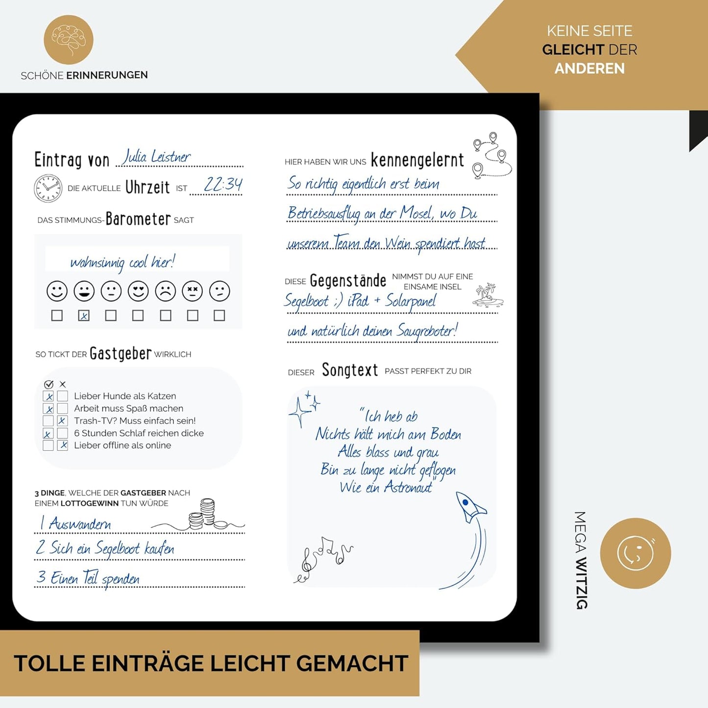 Gästebuch mit Fragen, Party