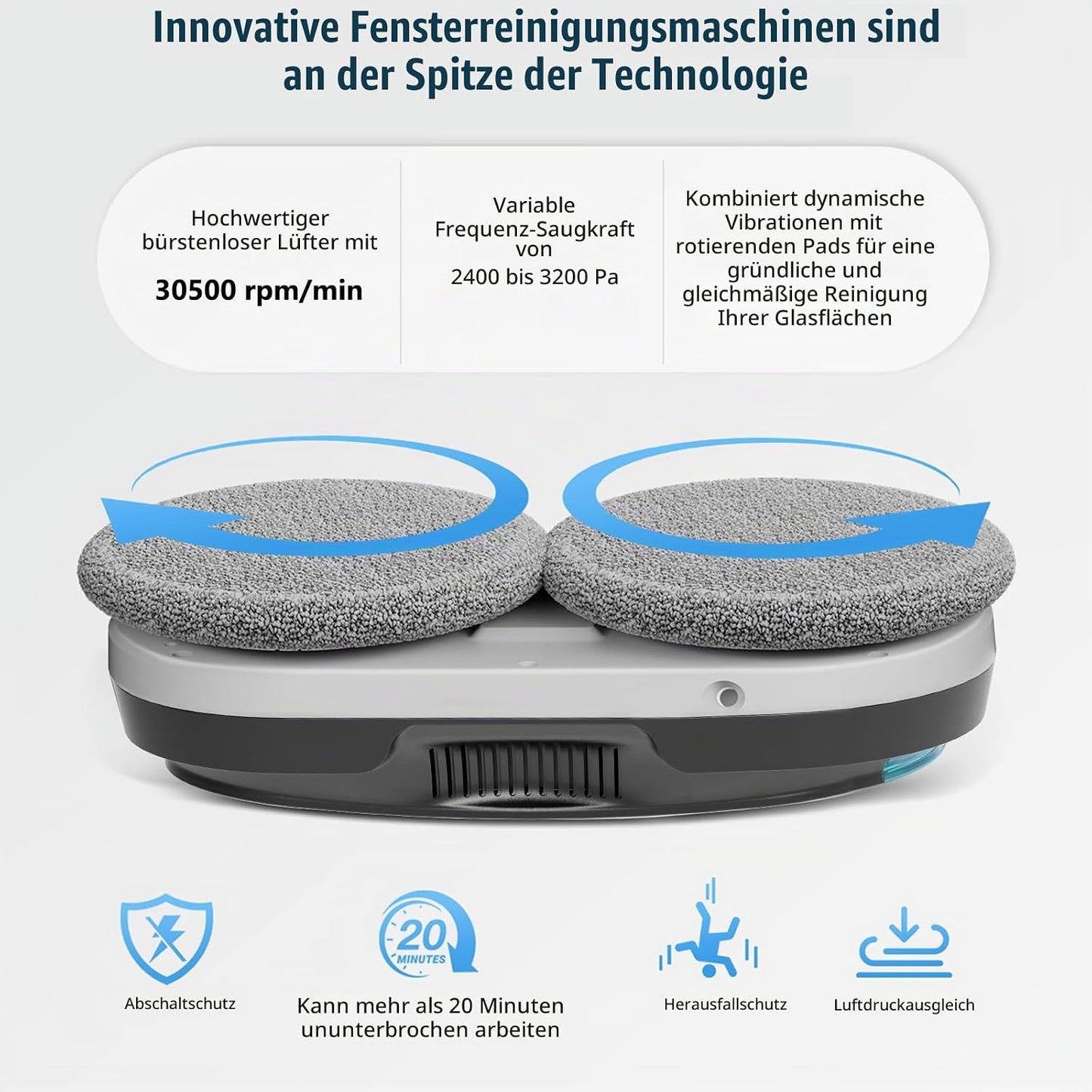 Fensterputzroboter mit bidirektionalem Ultraschall-Wasserstrahl, Schwarz