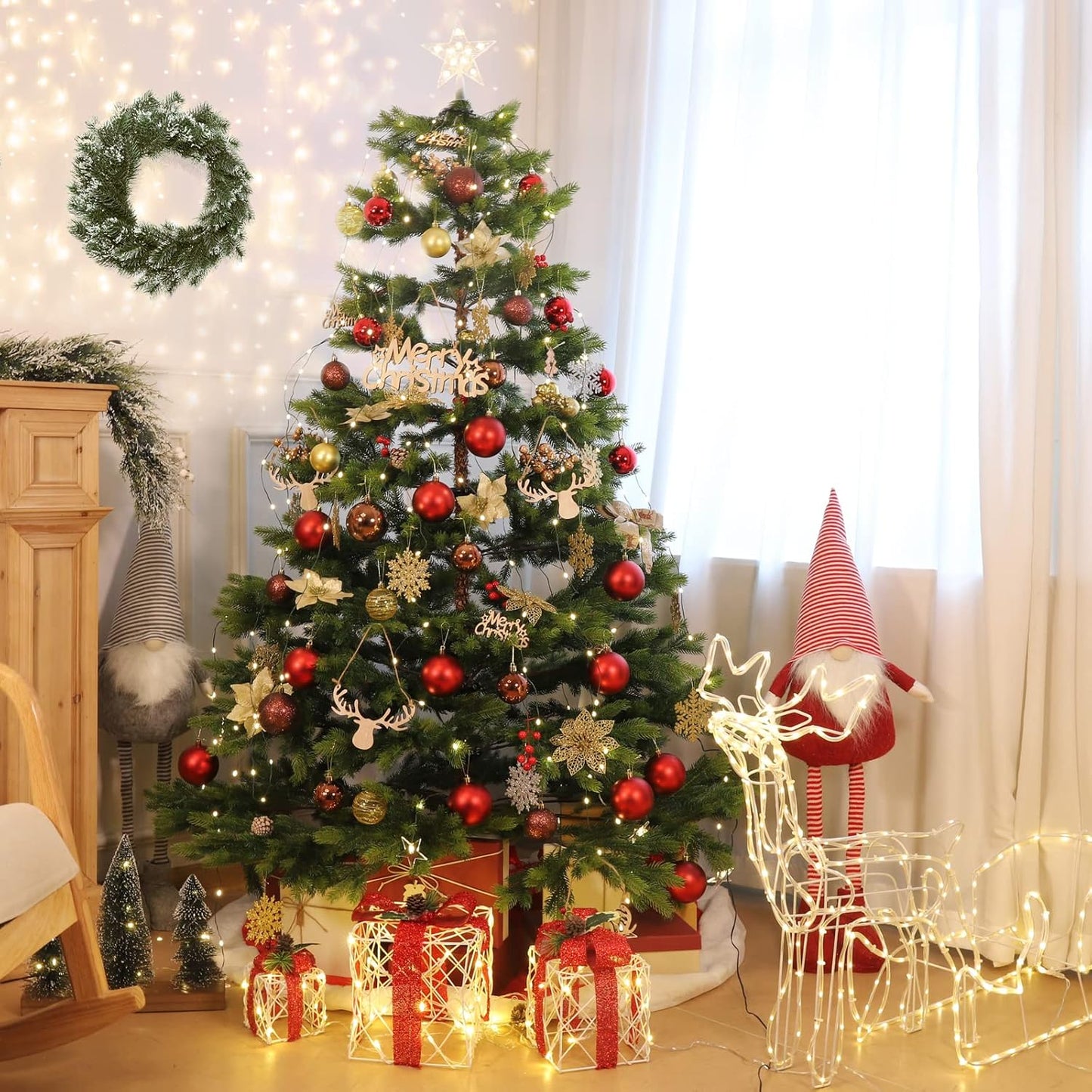 Christbaumbeleuchtung mit 10 Girlanden und 1 Weihnachtsbaumspitzestern, Warmweiss Sternspitze Usb 2m