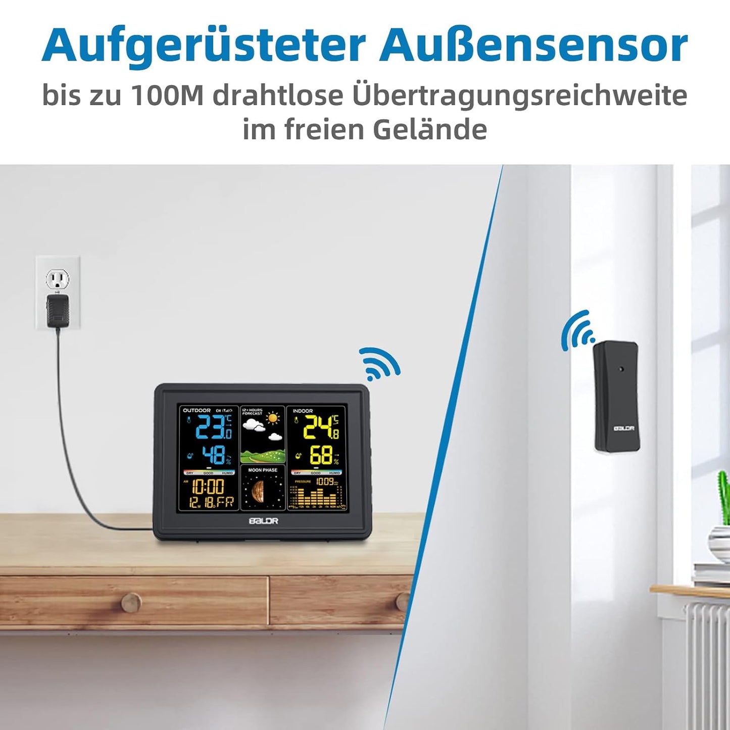 Funkwetterstation, Schwarz - mit weissem Sensor