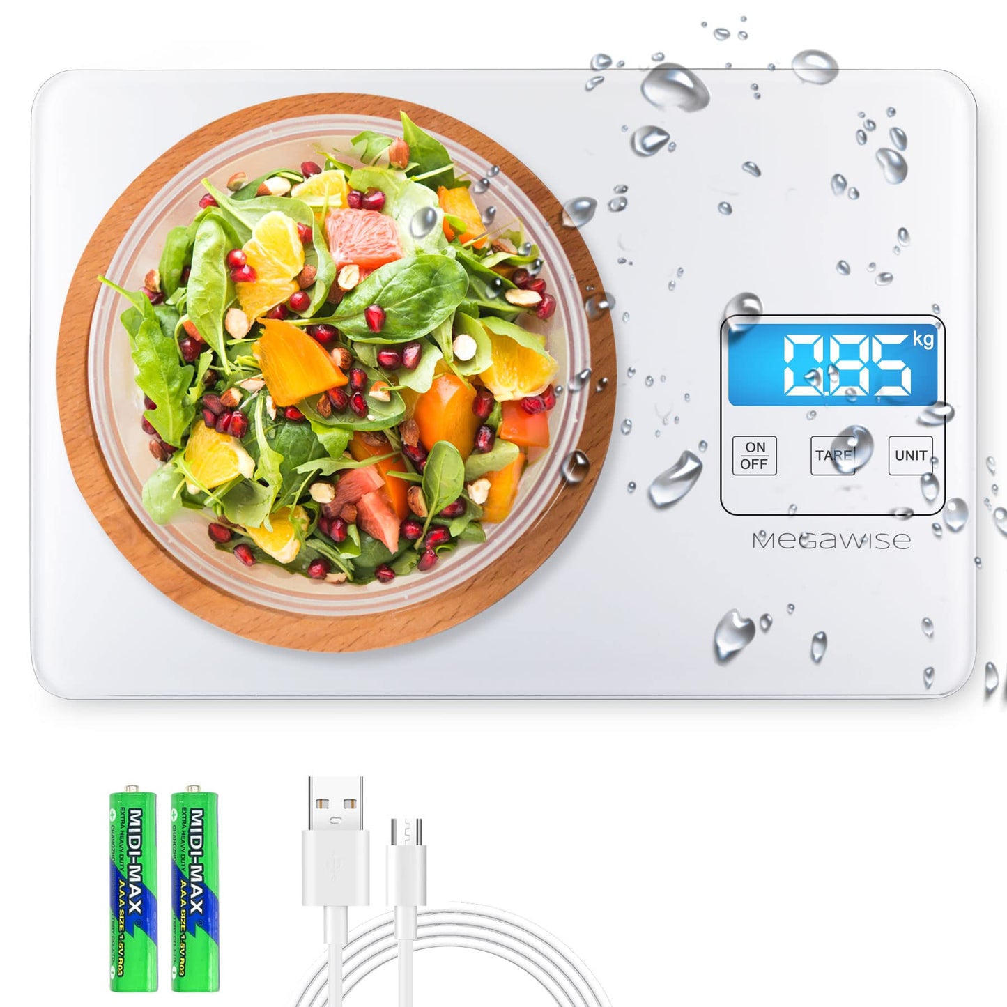 Digitale Küchenwaage mit 33lb Kapazität und Tara-Funktion, Weiss/opulenter Garten