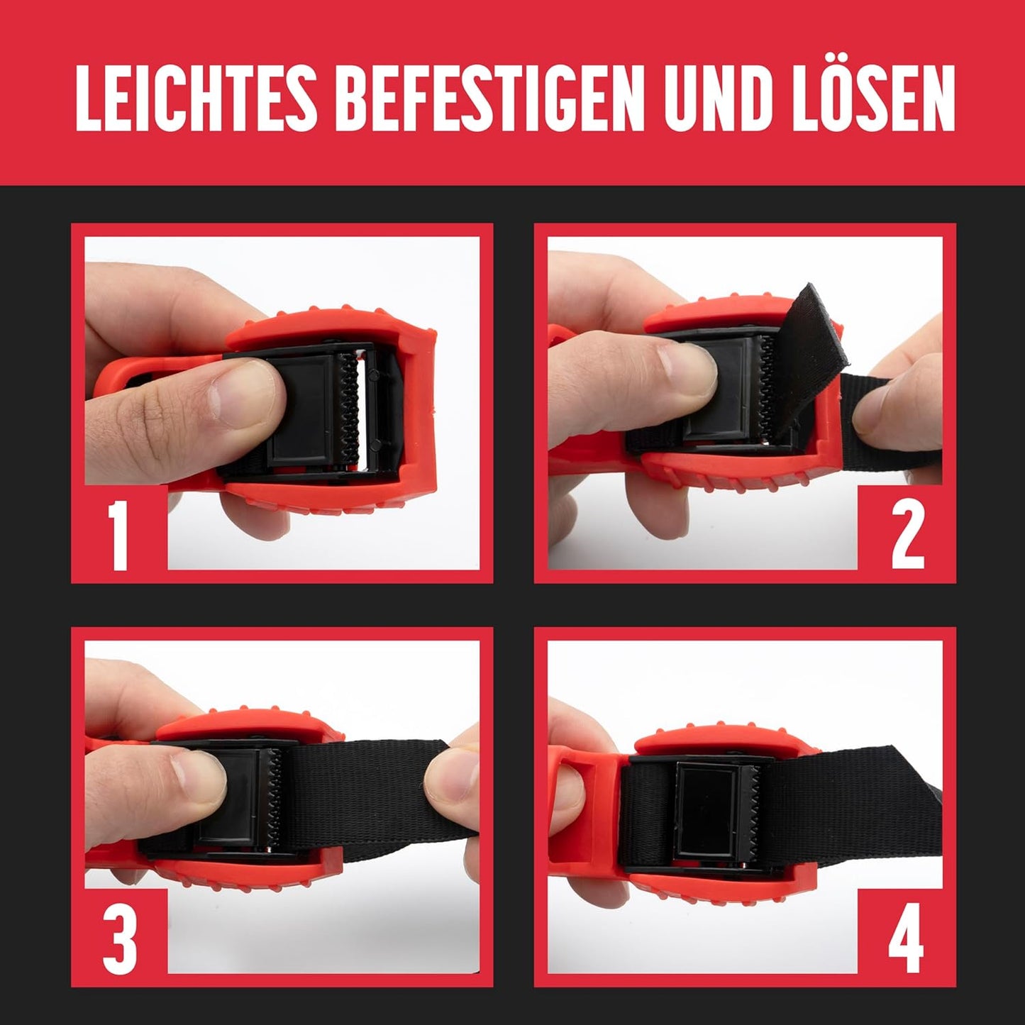 Verstellbare Lastgurte für Umreifung, 4 Stück, Rot 0,5m - 4units