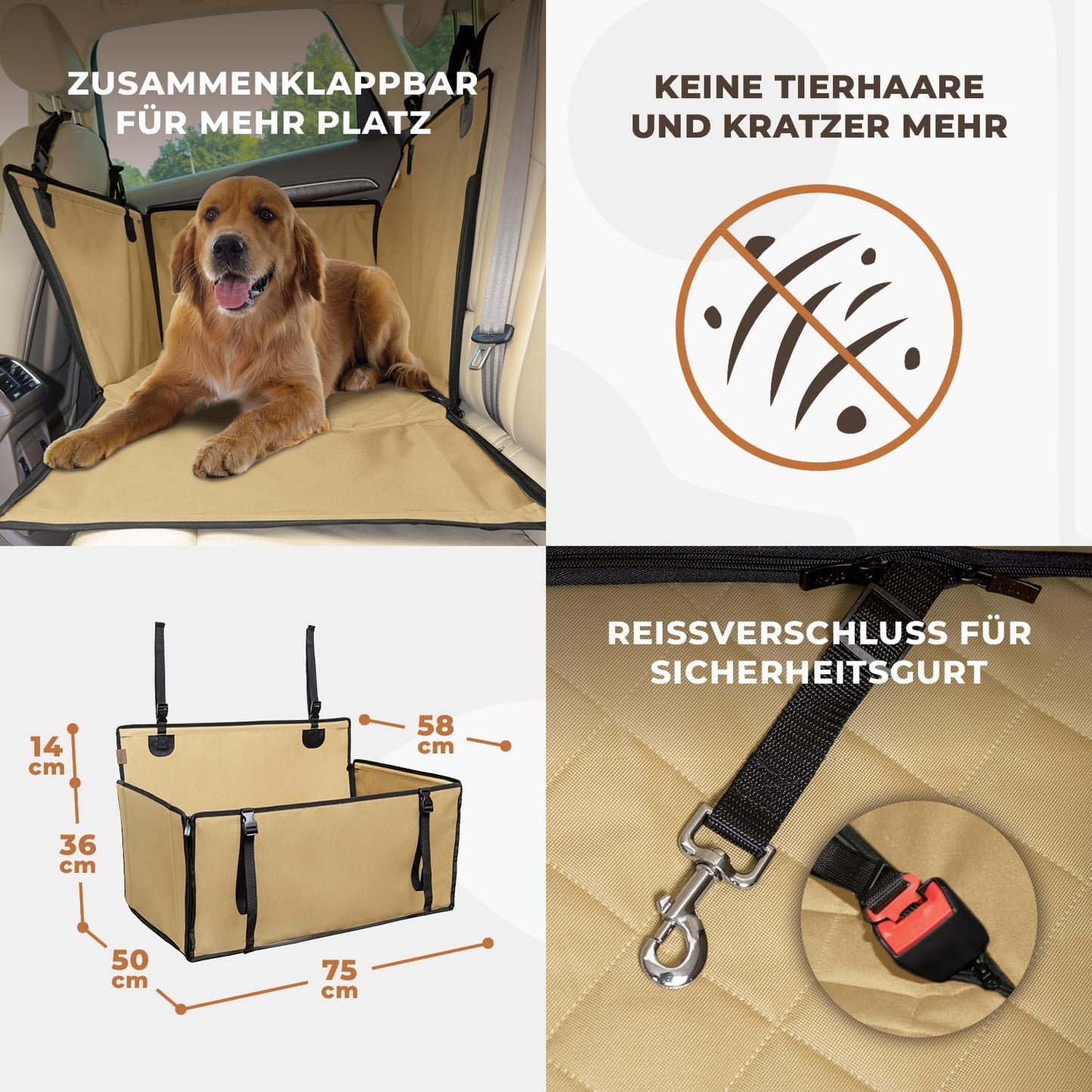 Extra Stabiler Hunde Autositz, L Beige