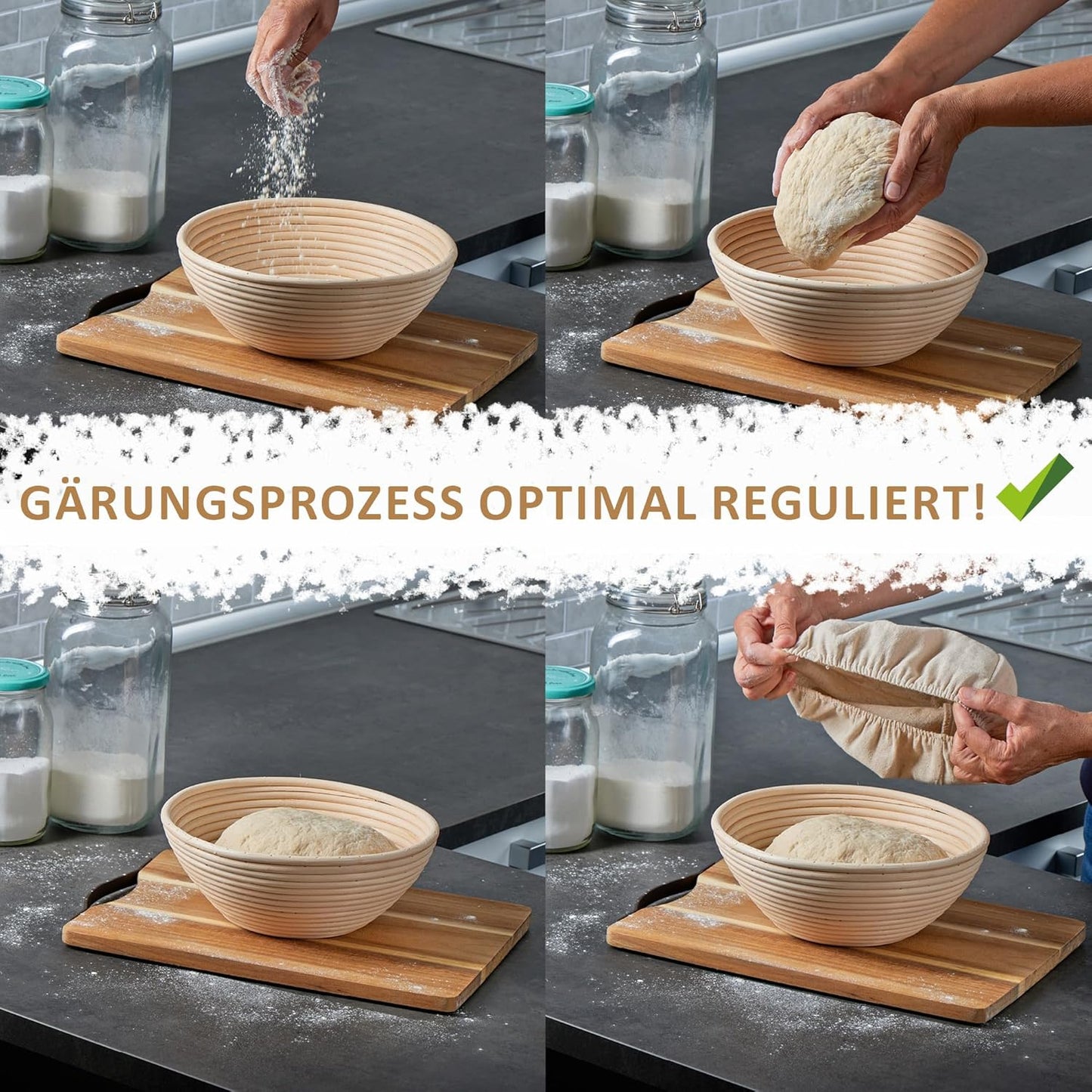 Gärkorb mit Leineneinsatz, Gärkorb Rund - 1 Stück
