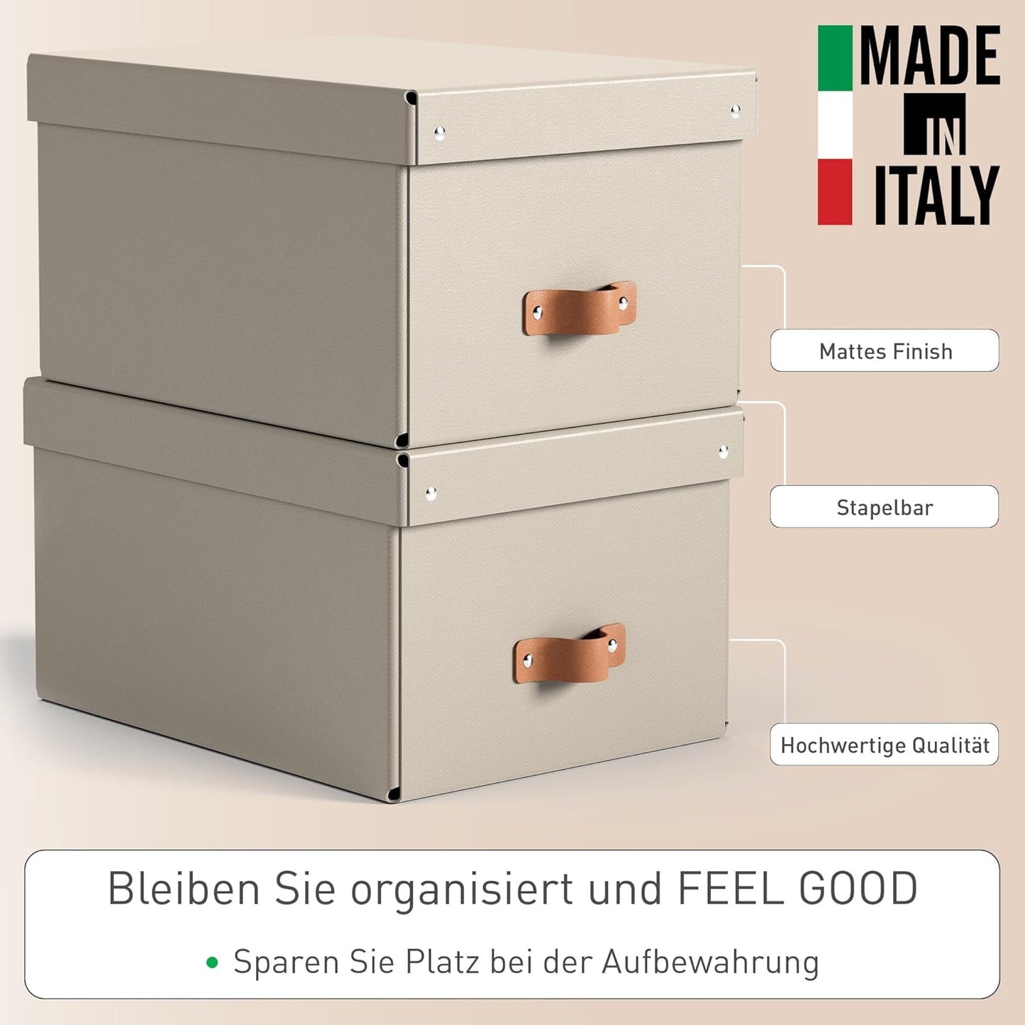 2er-Set Aufbewahrungsboxen mit Deckel, 37 x 27 x 20 cm Beige