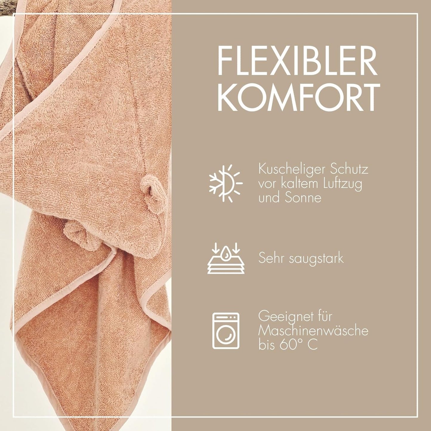 Baby Kapuzenhandtuch aus 100% Frottee-Baumwolle, Puder Kapuze mit Ohren