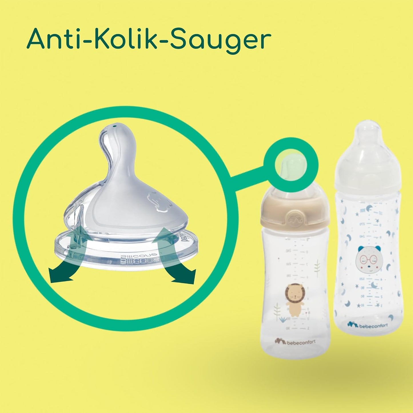 Physio Air Grow-with-Me Babyflaschen, 4 Stück, Anti-Kolik, Wachse mit mir