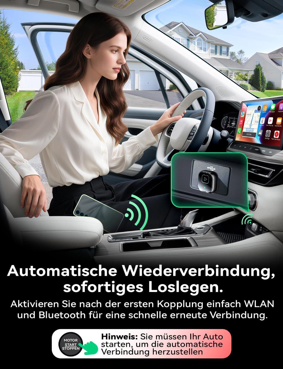 Wireless Carplay & Android Auto Adapter, Tiefschwarz