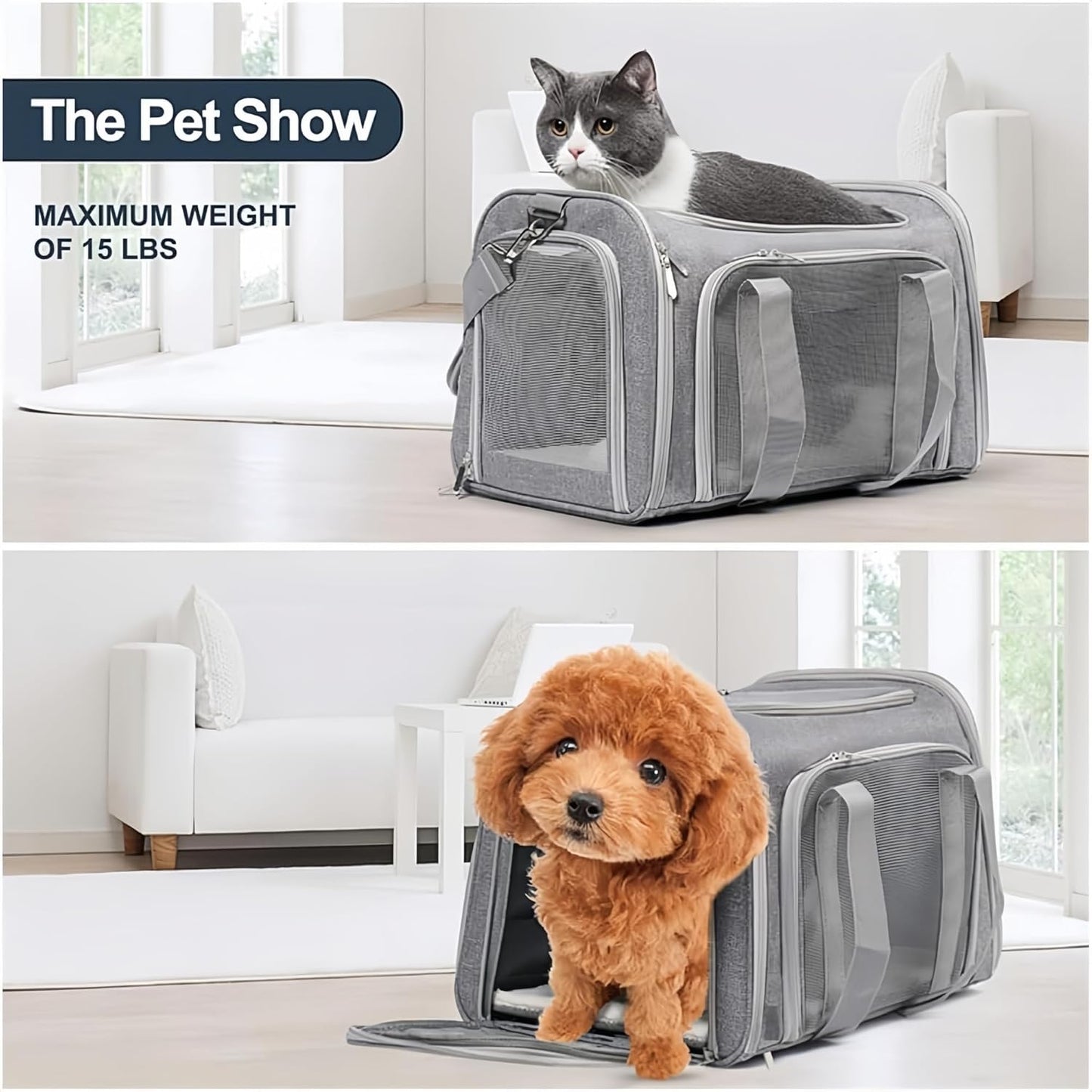 Tragbare Haustiertasche für Hunde & Katzen, Grauton