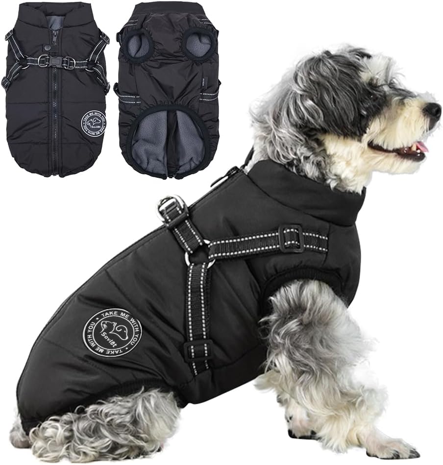 Hundejacke mit integriertem Geschirr, XS Schwarz