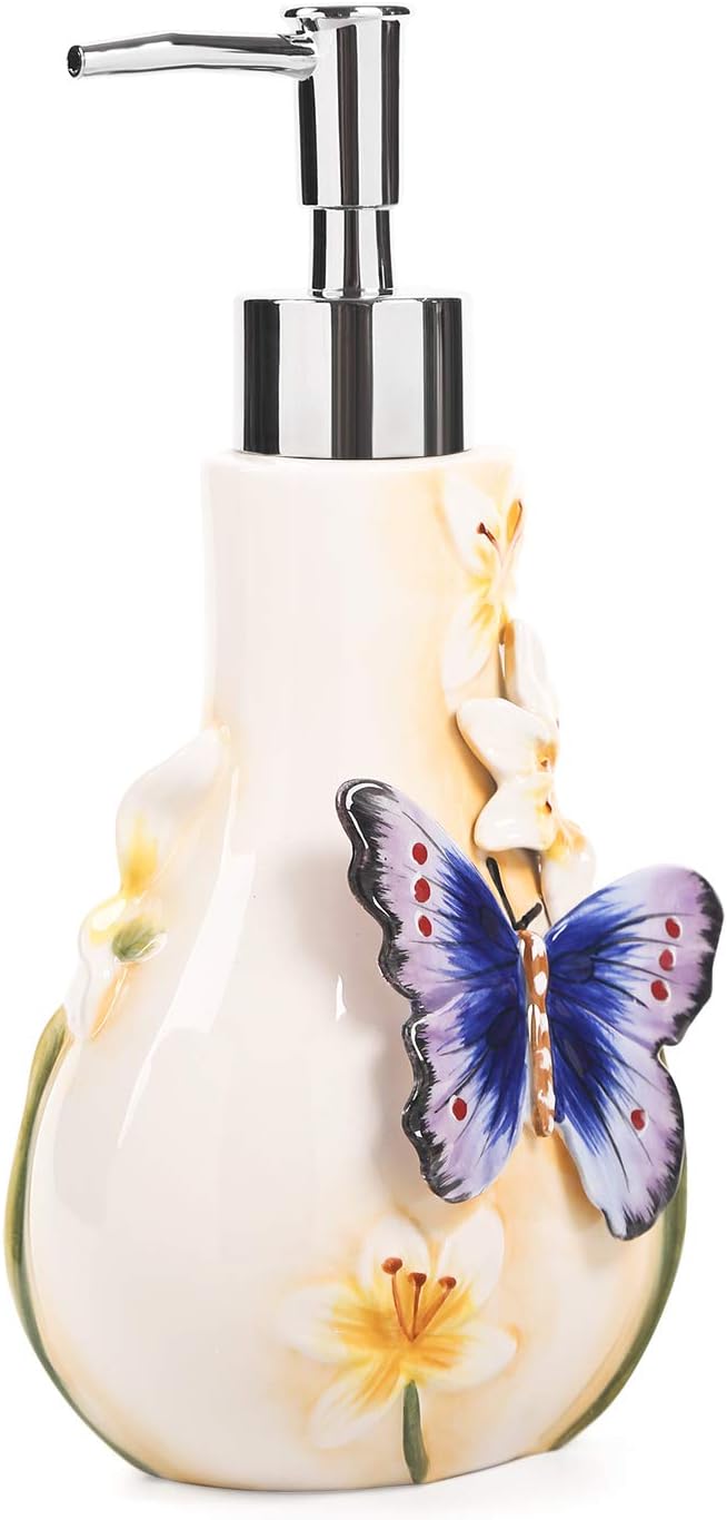 3D Handbemalter Seifenspender mit Schmetterling & Lilien