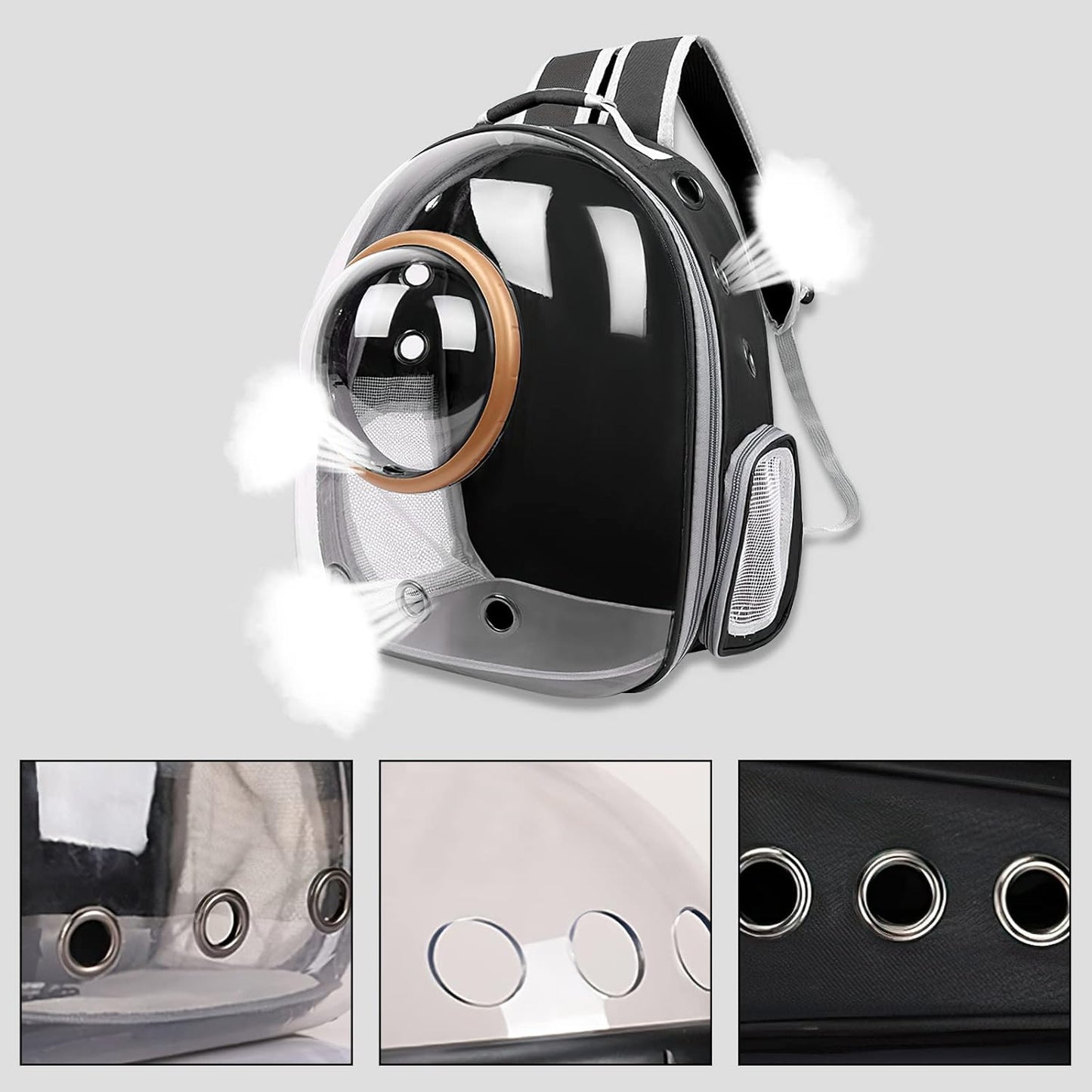 Haustier-Rucksack mit Lüftungssystem (Raumkapsel-Design), Grau 35*45*28CM