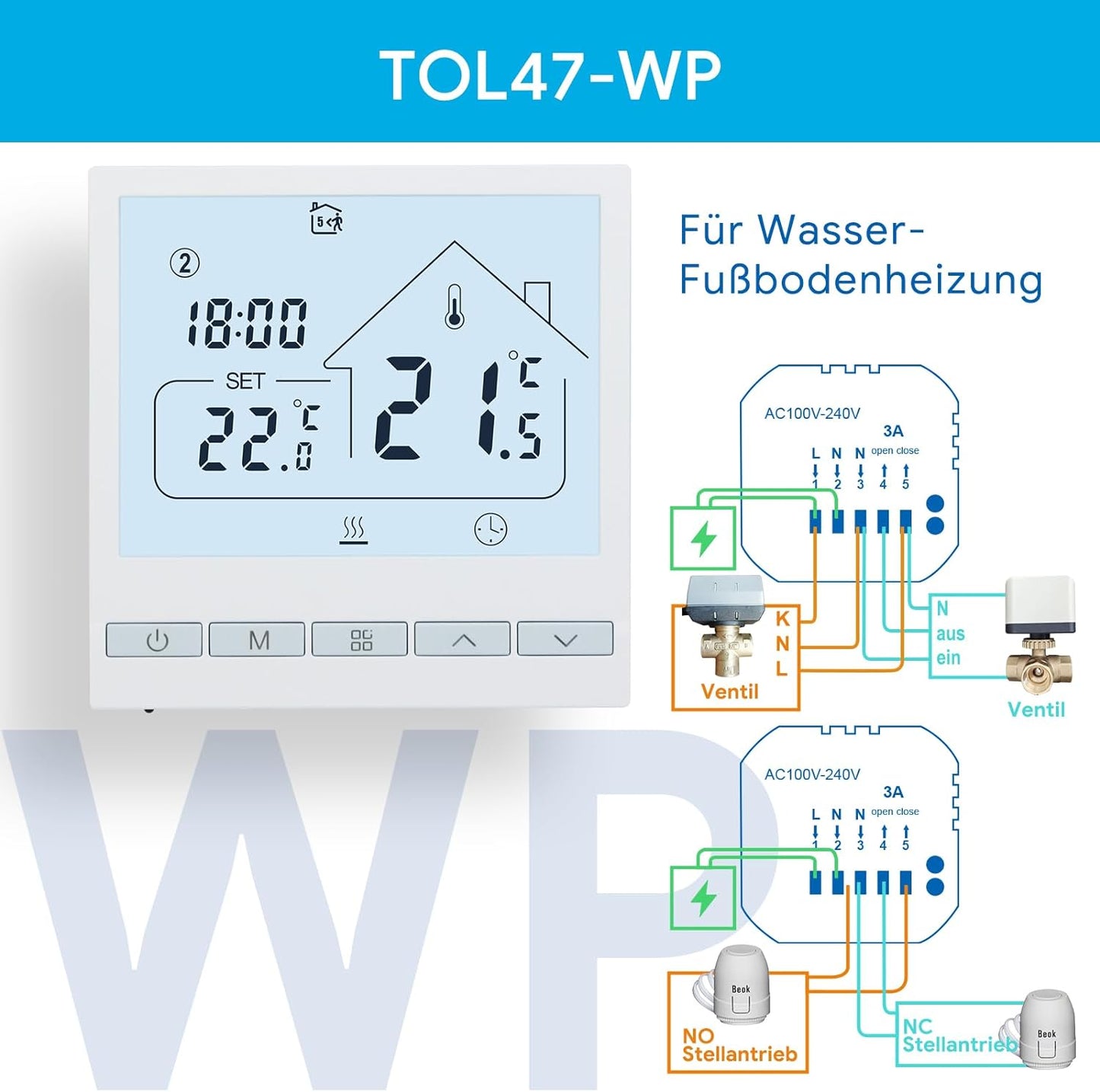 Heizungsthermostat, Wasserheizung Thermostat ; 2Stk_No-WIFI