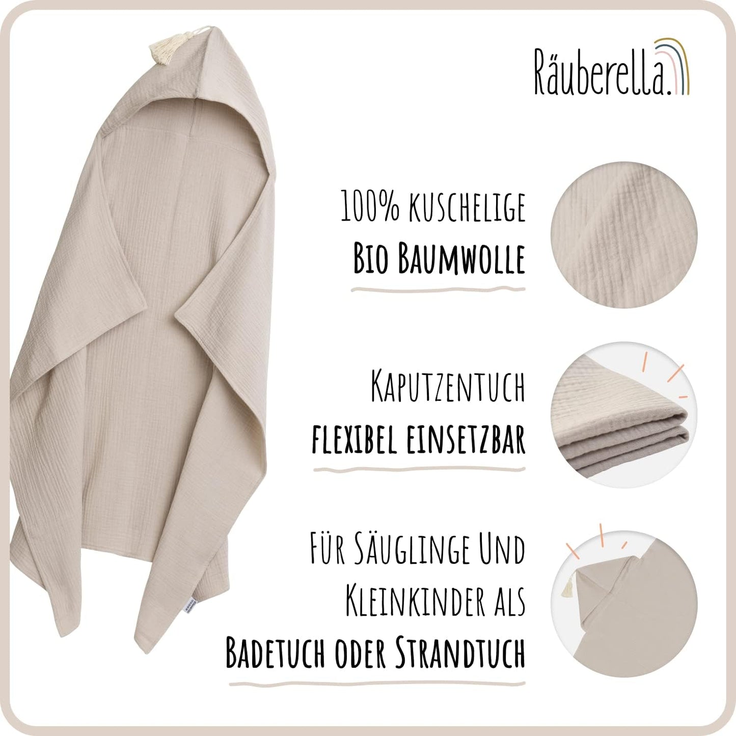Baby-Kapuzenhandtuch, Beige
