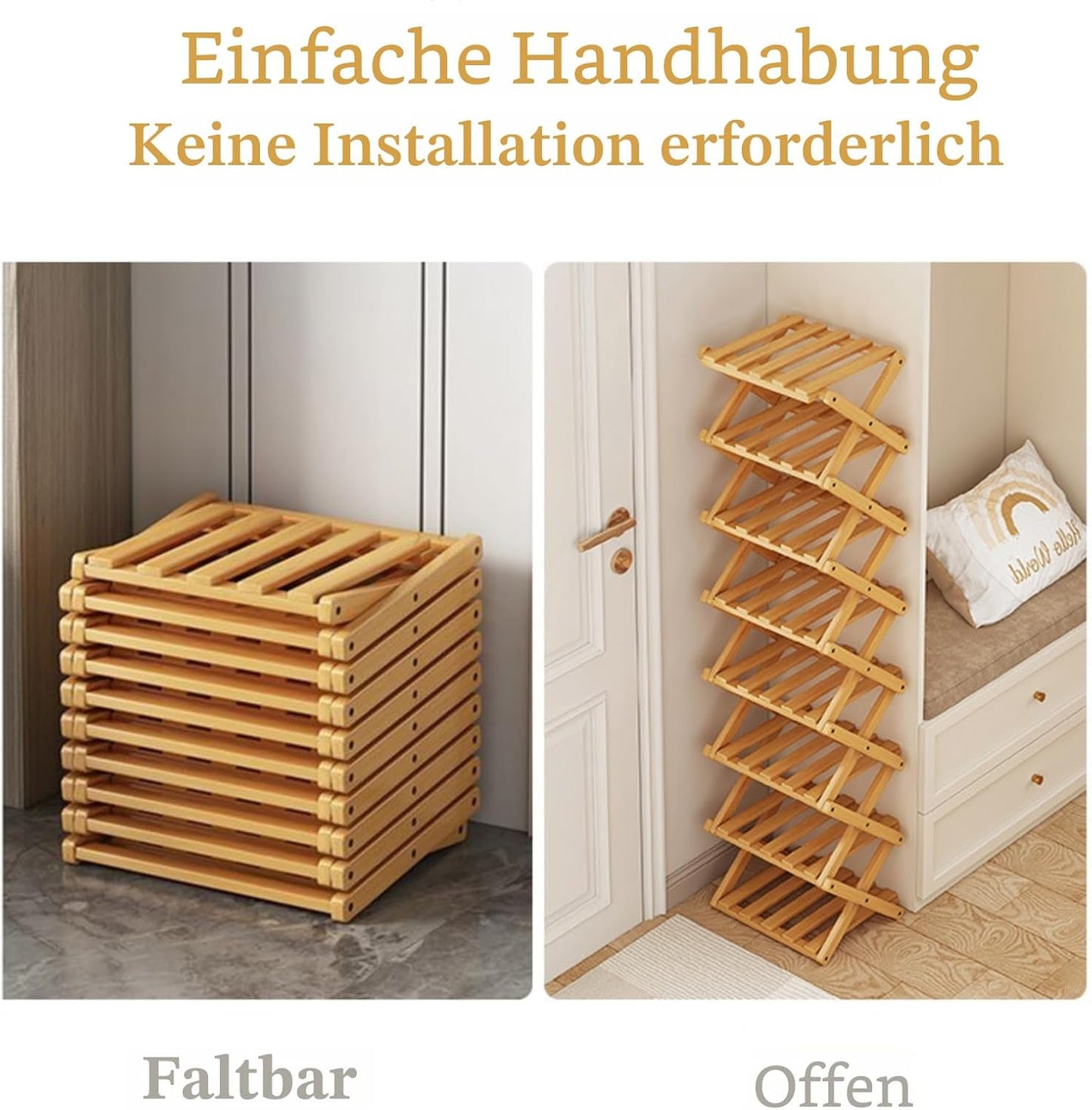 Klappbares Schuhregal mit 4 Ebenen, Naturholz 4 Schichten