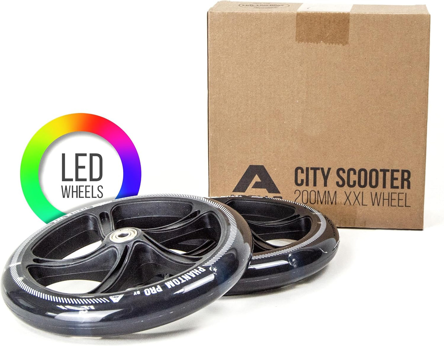 City Scooter Ersatzräderset, LED Ersatzräder 200mm - SCHWARZ