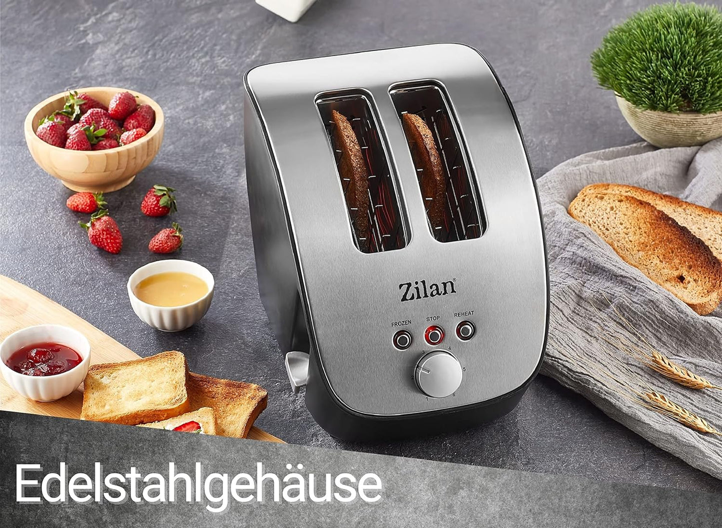 Edelstahl-Toaster mit 2 Scheiben, Edelstahl
