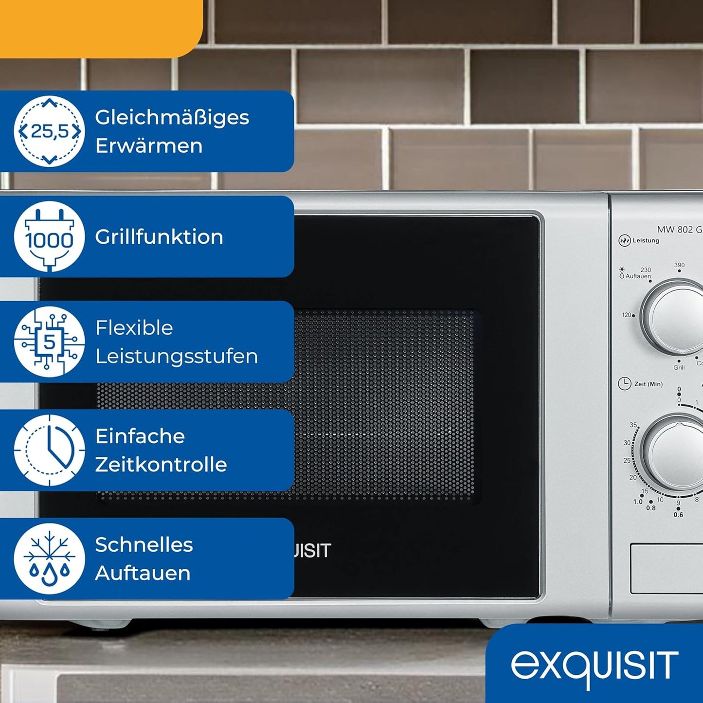 MW 802G Mikrowelle mit Grillfunktion, Silber