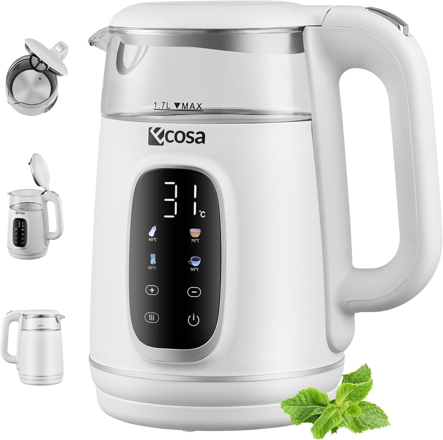 Wasserkocher mit Temperatureinstellung (1,7 Liter), Woldo White
