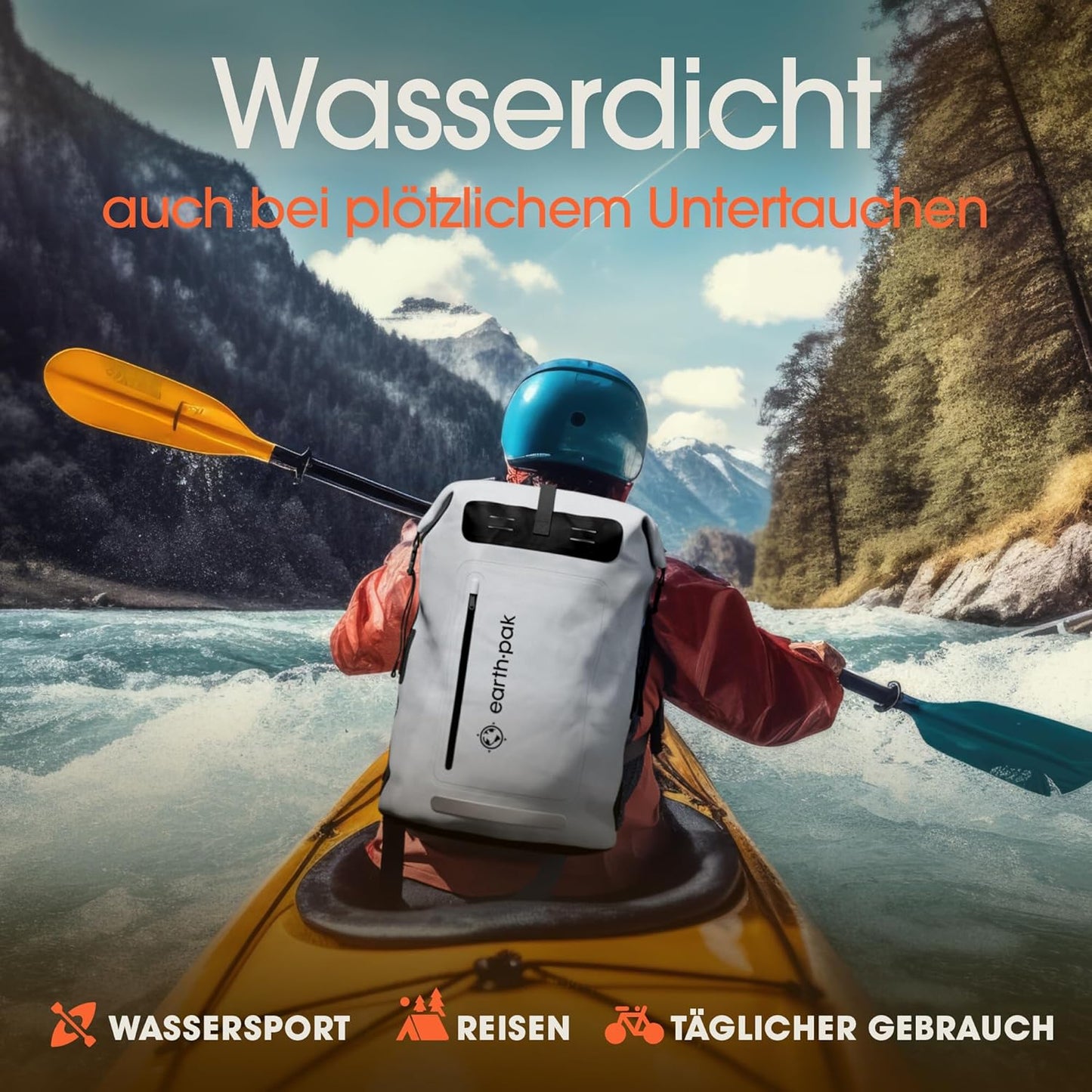 Wasserdichter Rucksack mit Rollverschluss und Handyhülle, 85L Grau