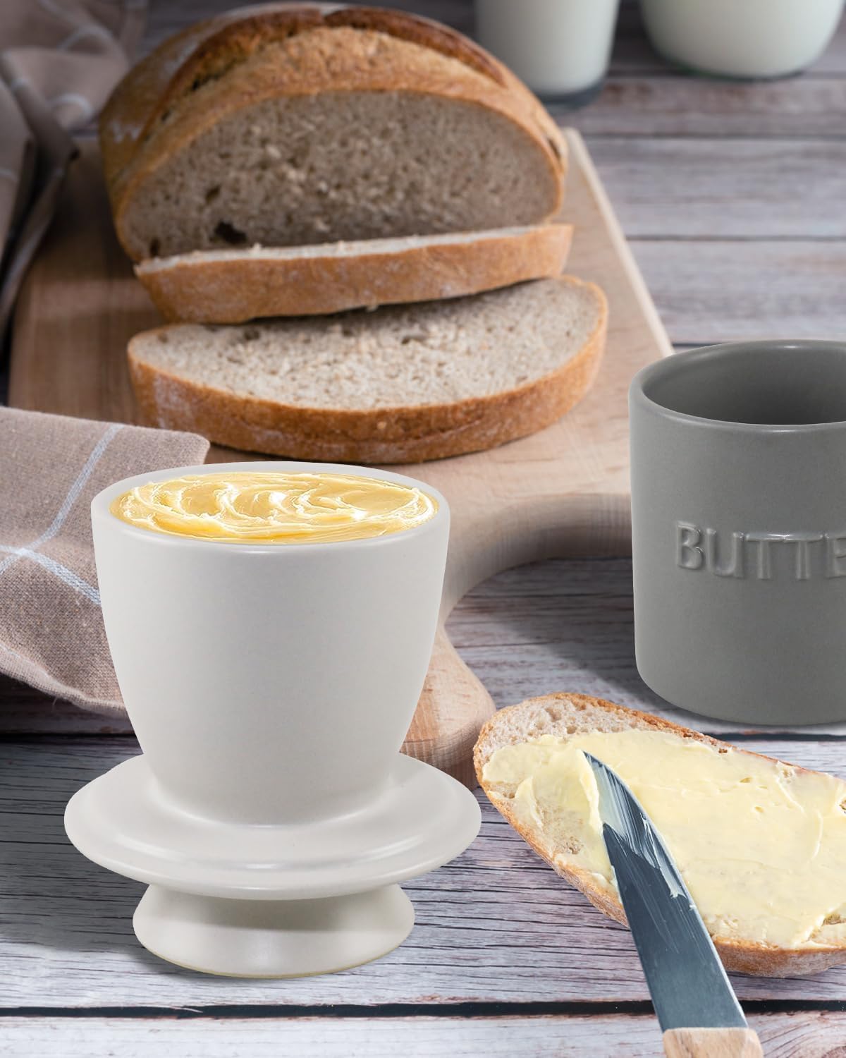 Französische Butterdose mit Deckel, Grau