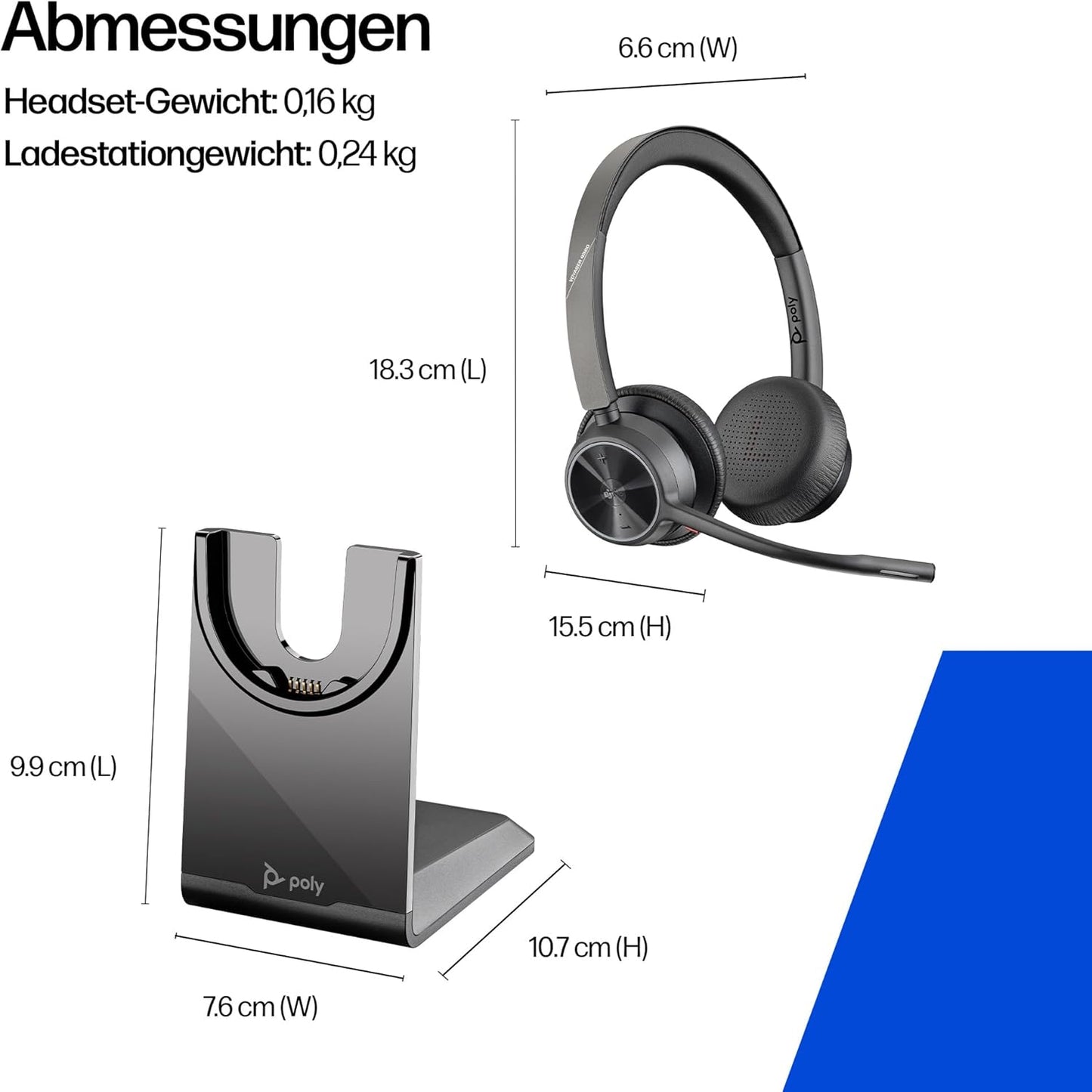 Poly Voyager 4320 UC-Headset, Teams certified 2024 Version (USB-C & USB-A)