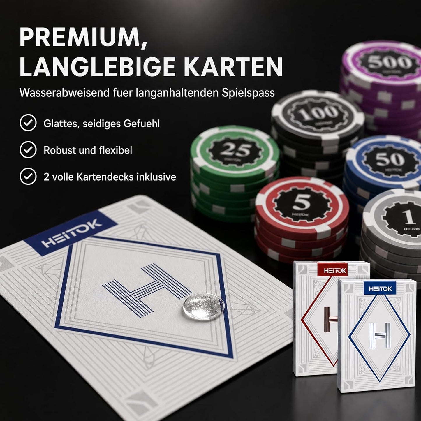 Poker Set im Alukoffer, 500 Chips mit Zahlen Alukoffer