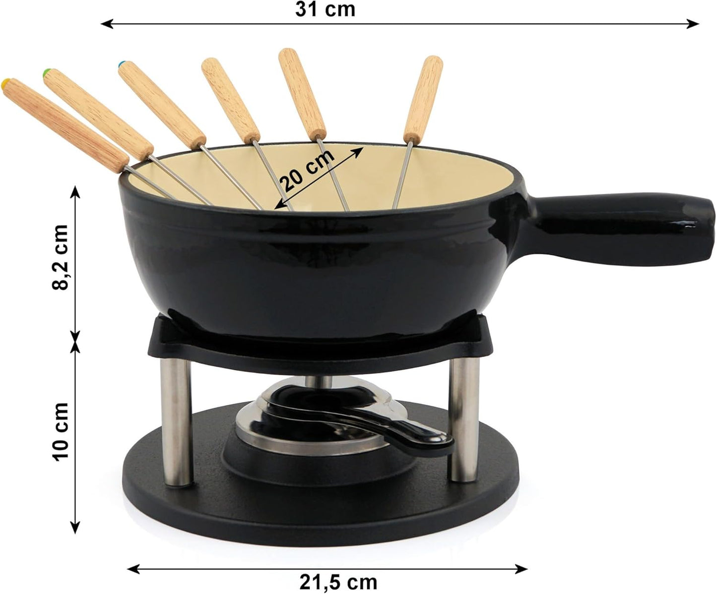 Fonduetopf-Set, Schwarz / Creme Emailliert