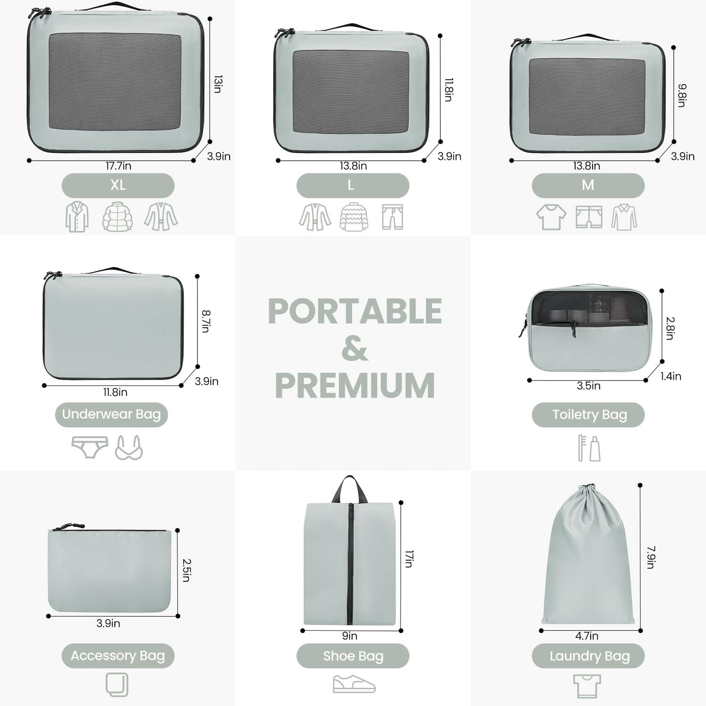 8er-Set Gepäckorganizer, Minze