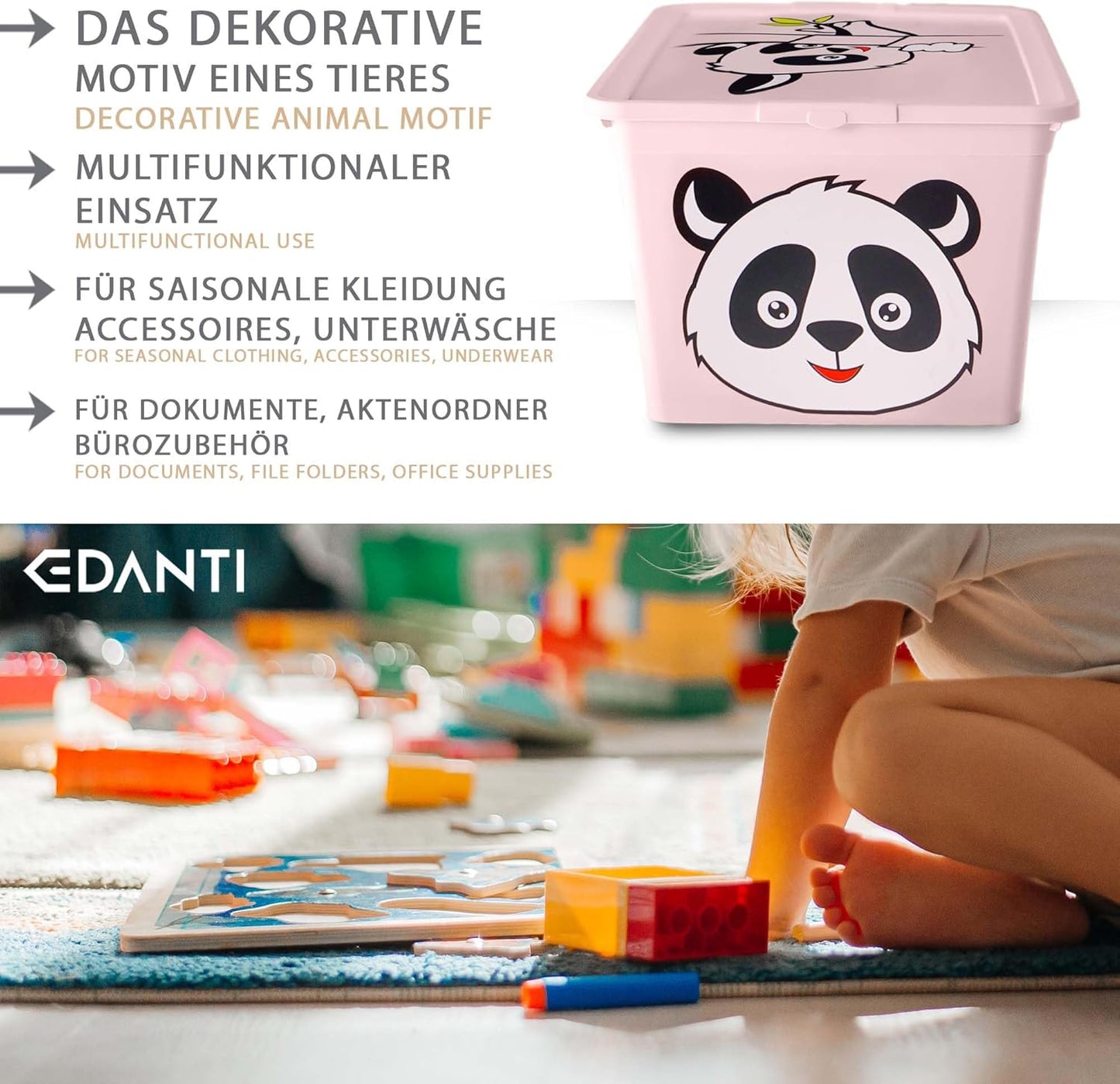 Aufbewahrungsbox mit Deckel, Rosa 30L