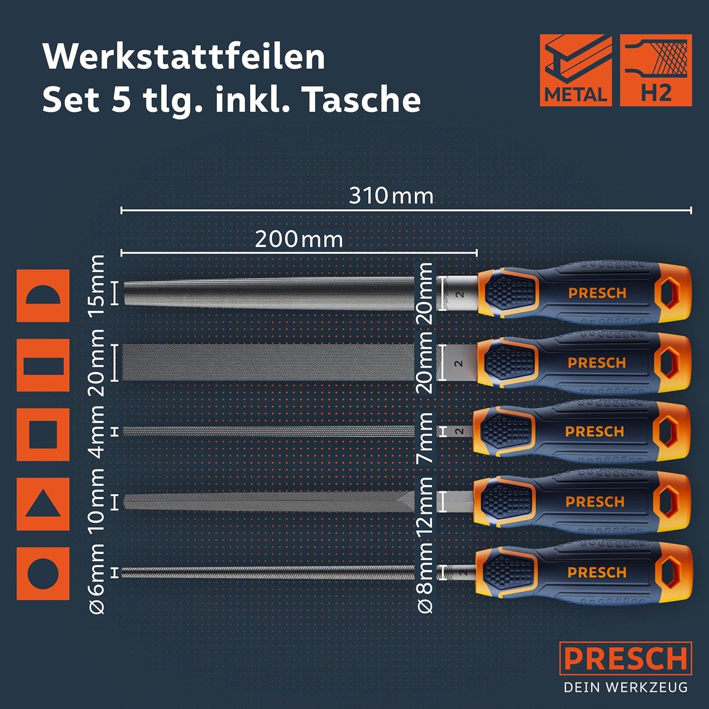 Werkstattfeilen-Set mit Rolltasche, Feilen Set 5 tlg. Inkl. Tasche