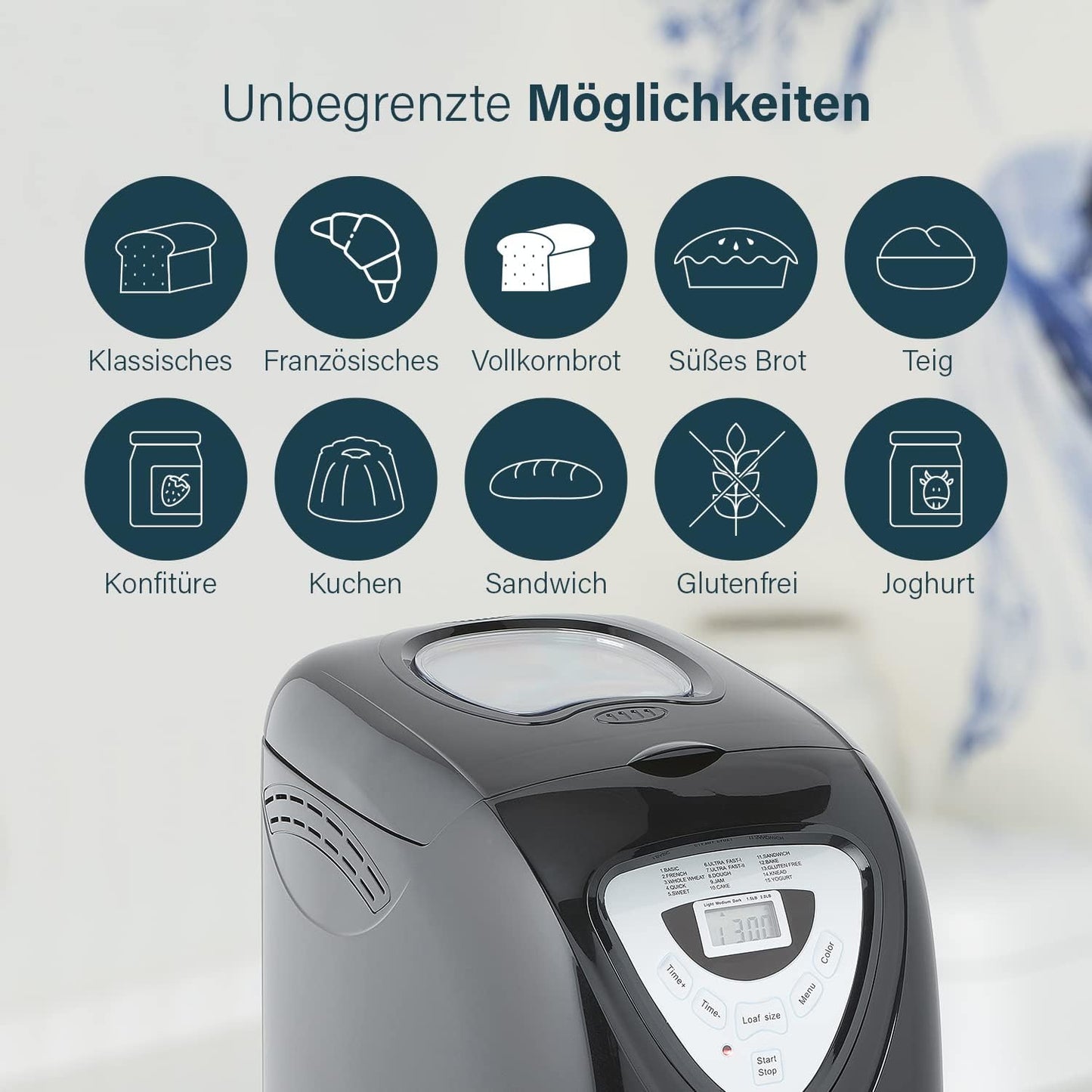 Brotbackautomat mit Digital-Timer und Warmhaltefunktion