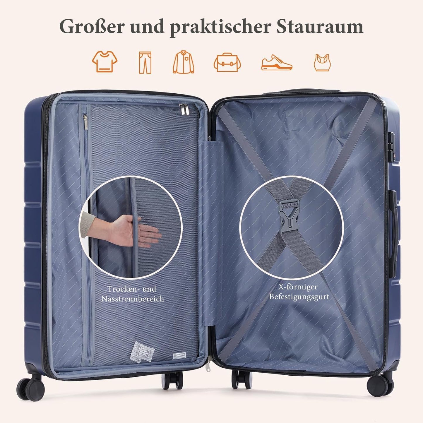 3-teiliges Hartschalenkofferset, Xlx-blau