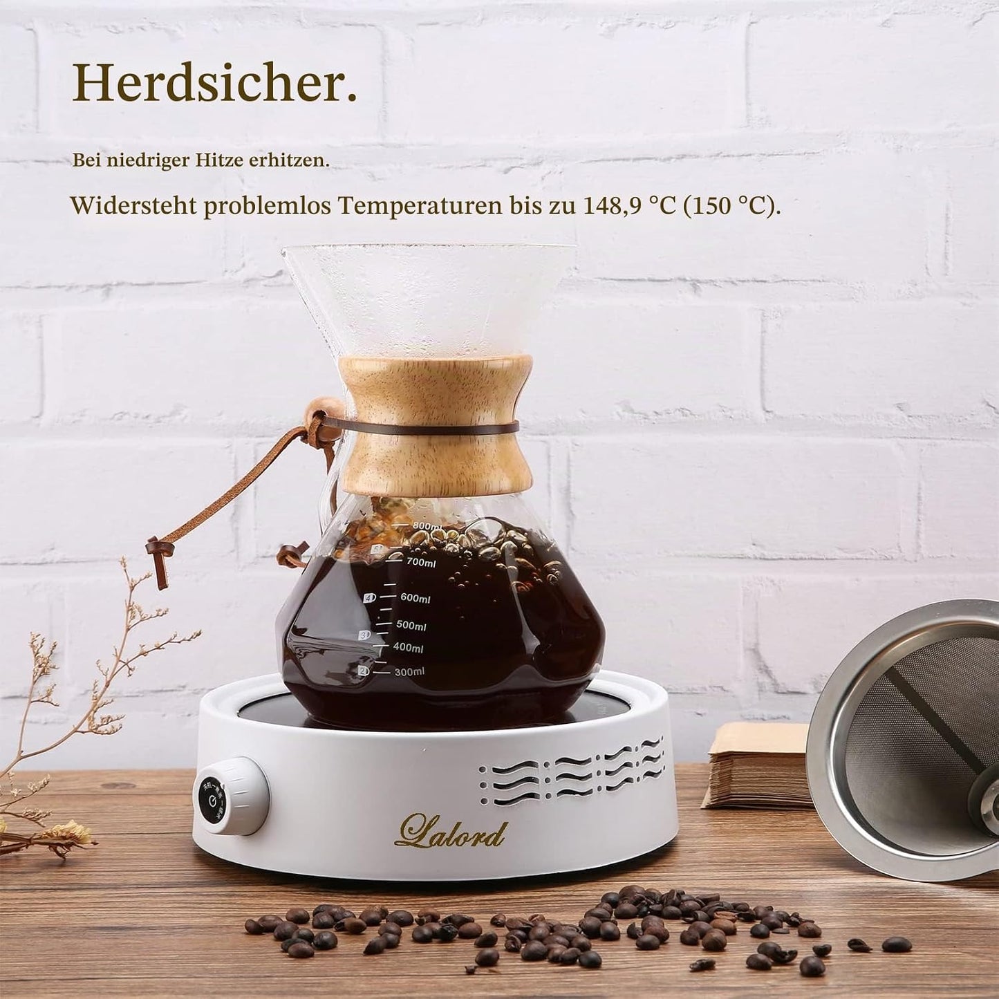 Pour Over Kaffeebereiter mit Edelstahlfilter, 800 ml, 800 ml(Steel Filter, Clear)
