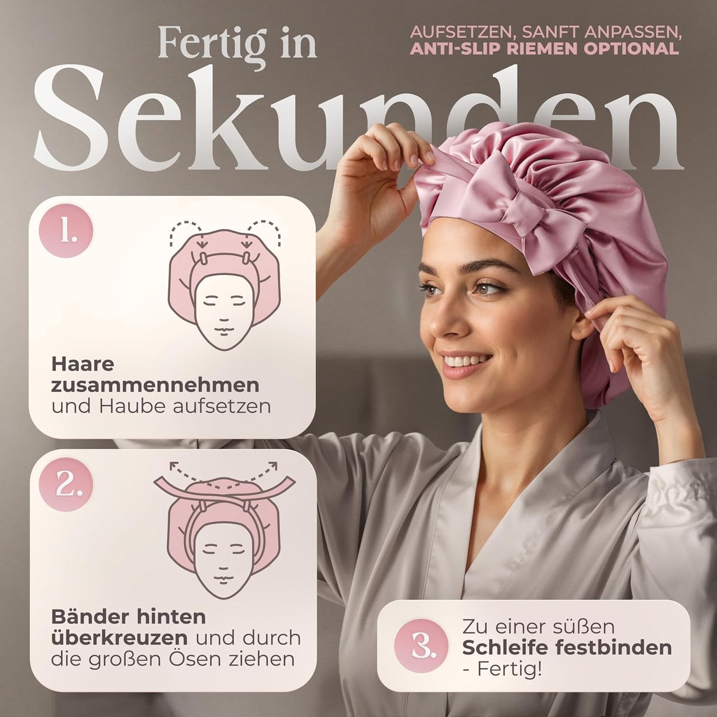 Seidenschlafhaube zum Schlafen, Rosa
