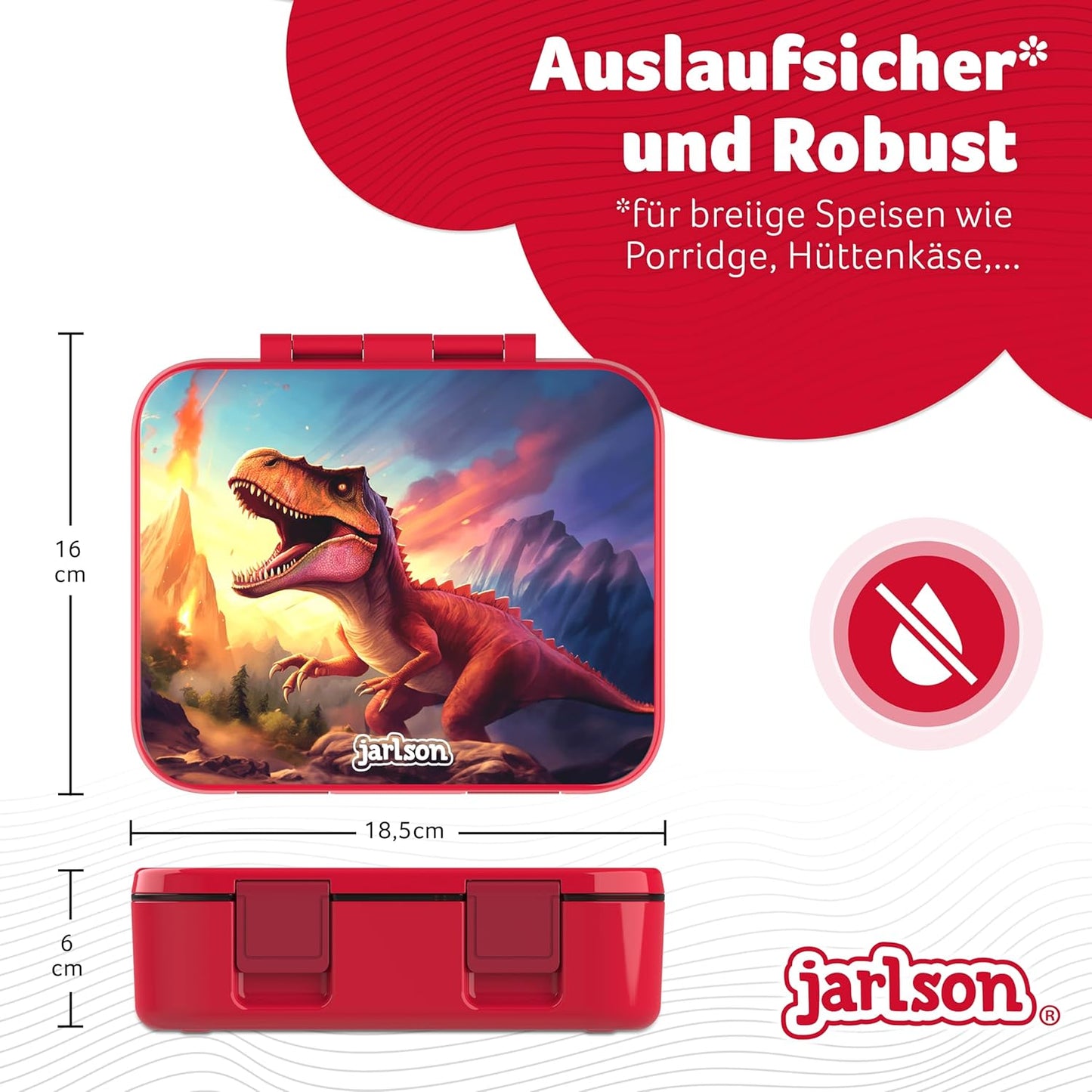 Kinder Bento Lunchbox mit Trennfächern, Dinosaurier Rot