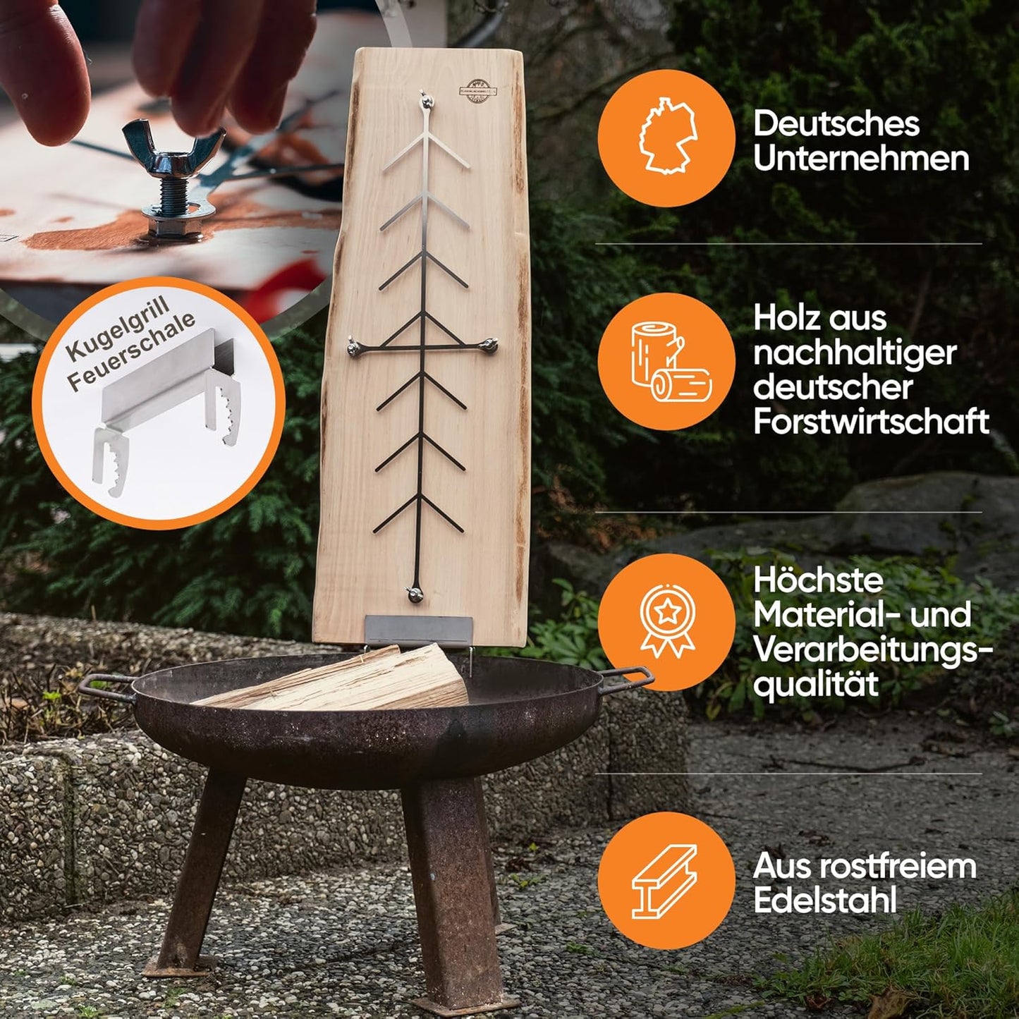 Flammlachsbrett-Set für Grill & Feuerschale (4 Stück), Lärche 4er Set