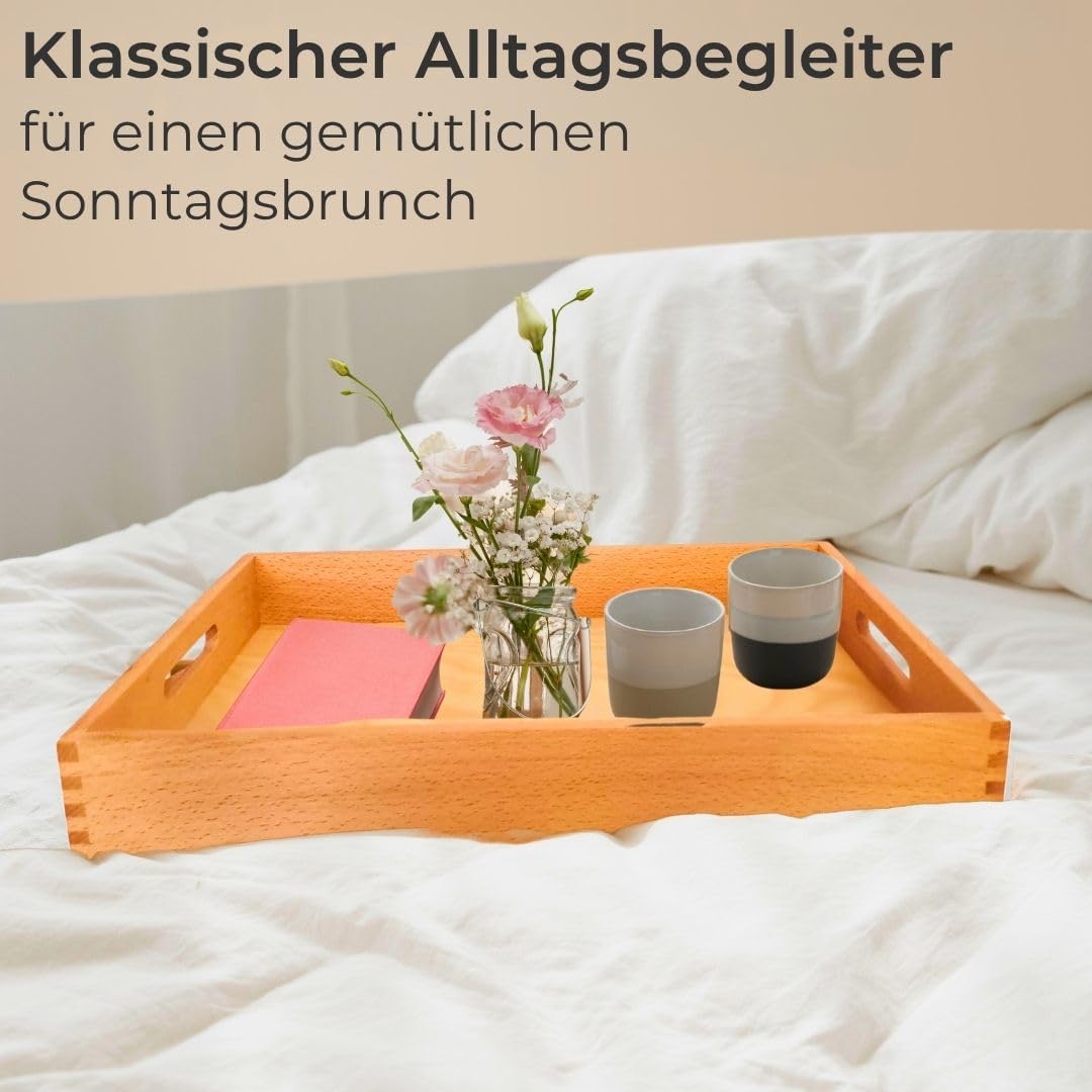 Serviertablett mit Griffen extra hoher Rand, Küchentablett Natur Büche Geölt