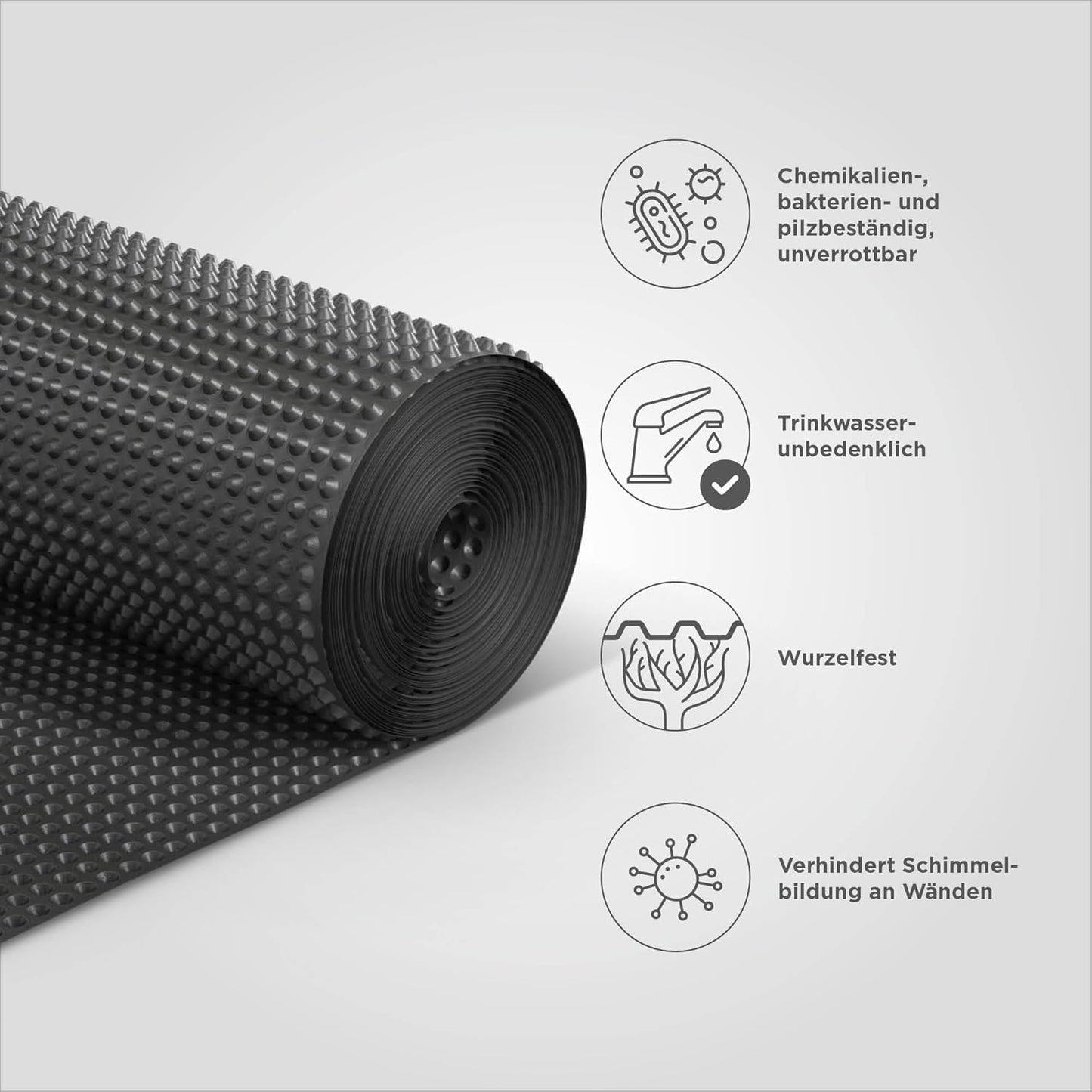 Noppenbahn HDPE Drainage- und Grundmauerschutz, 0,80 m x 6 m schwarz 1