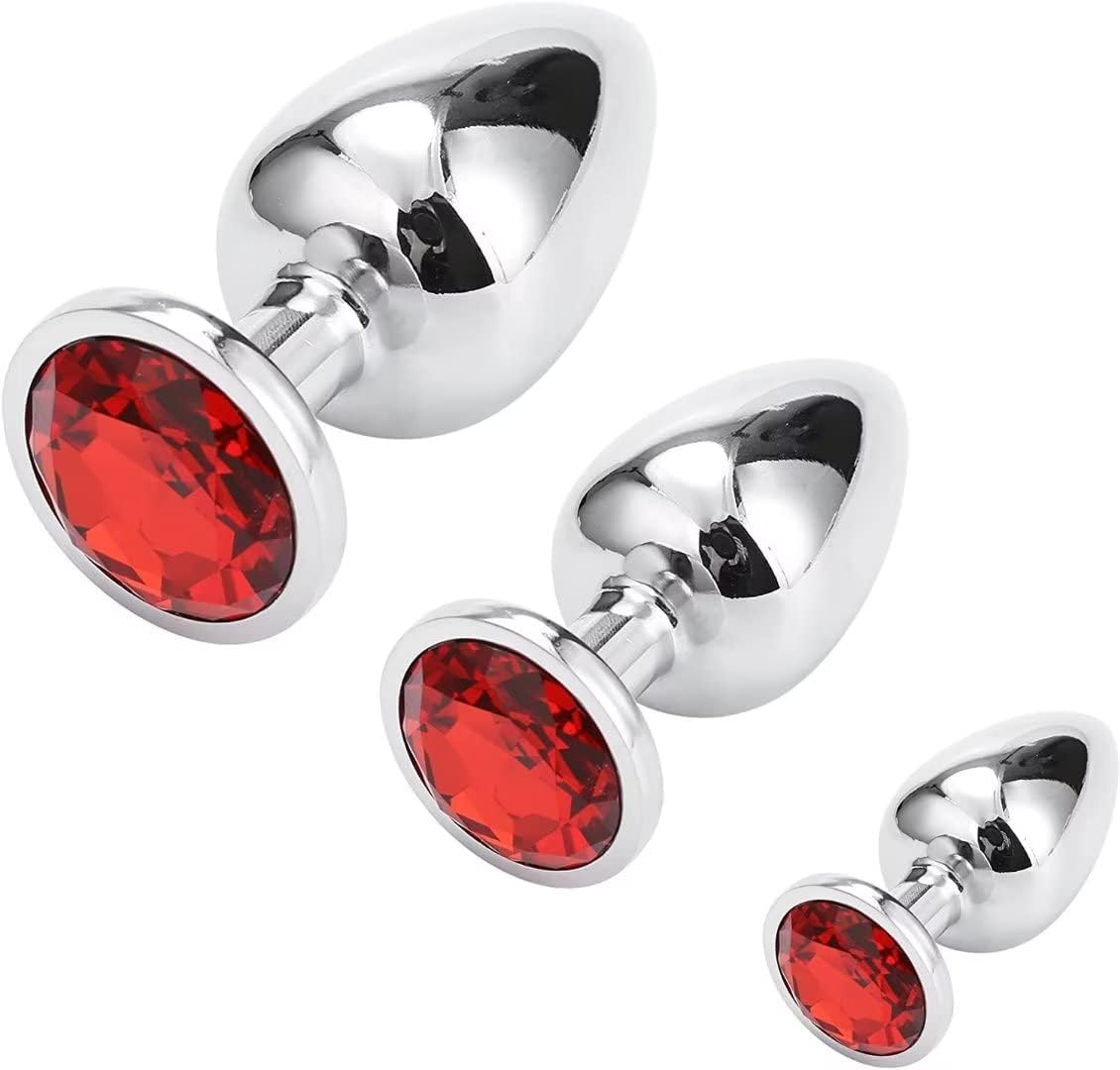 3-teiliges Analplug Set mit Kristall, Rote