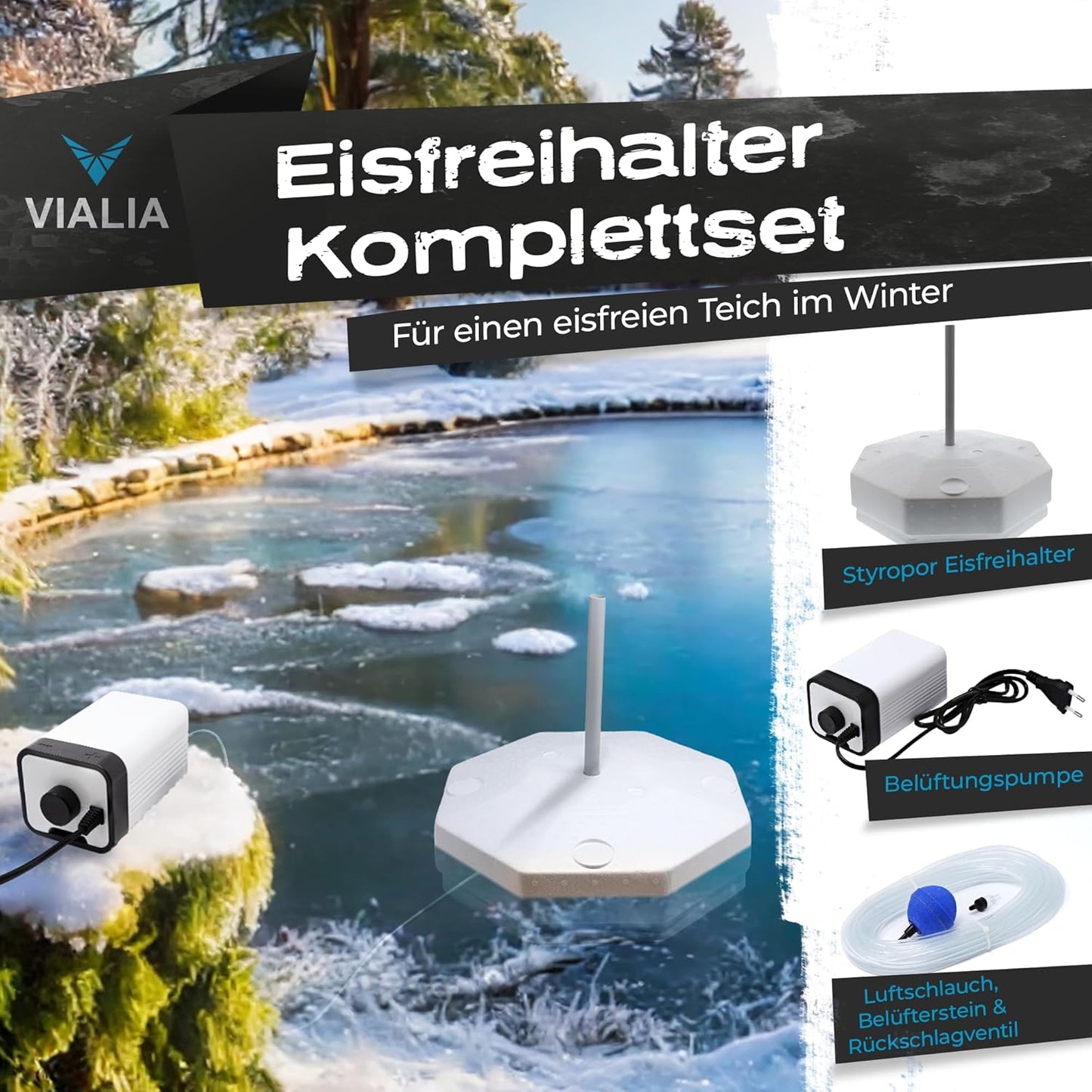 Eisfreihalter Teich-Komplettset mit Belüftungspumpe, Set mit CT-201 Pumpe