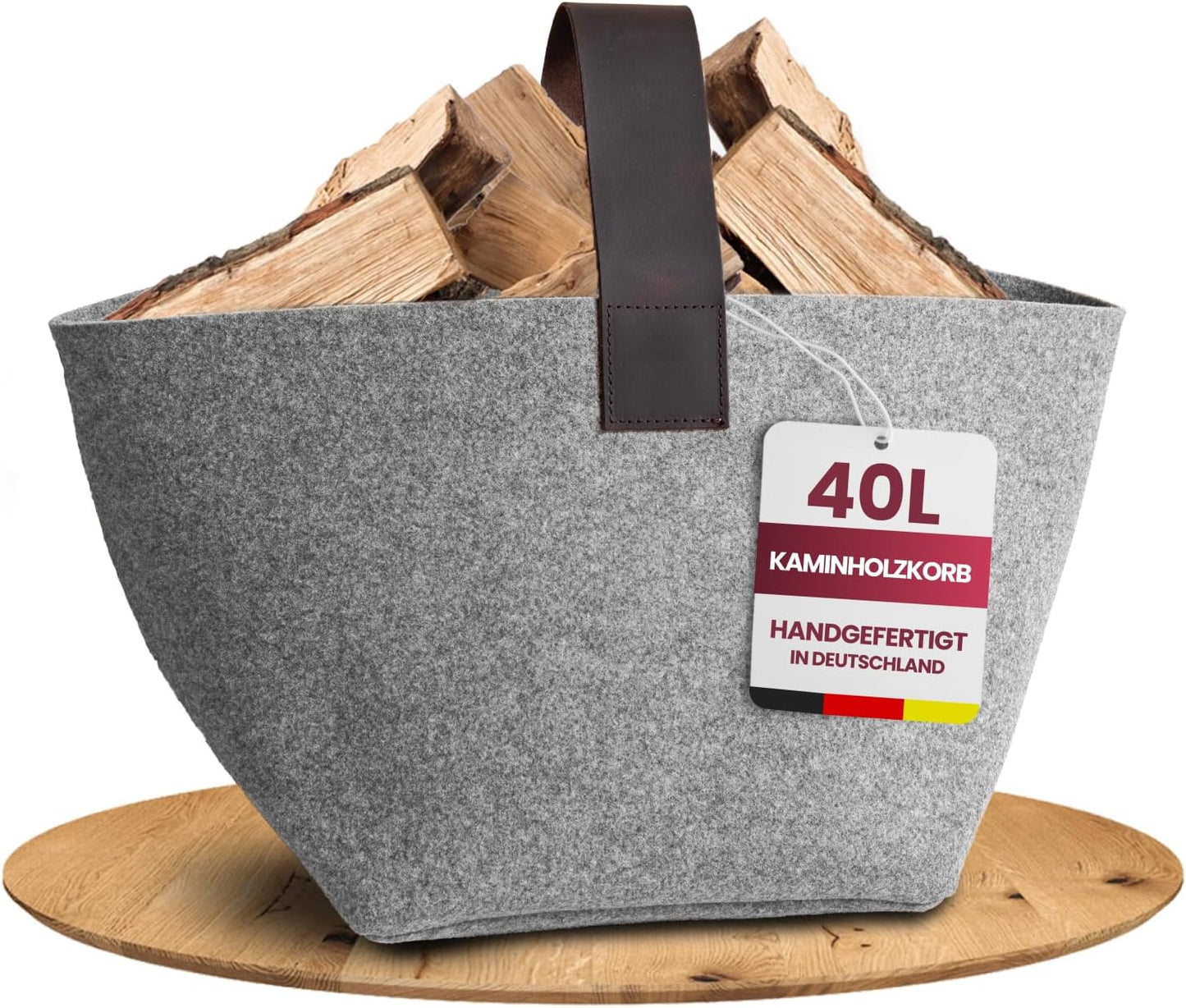 Kaminholzkorb aus Filz, Hellgrau - 40l